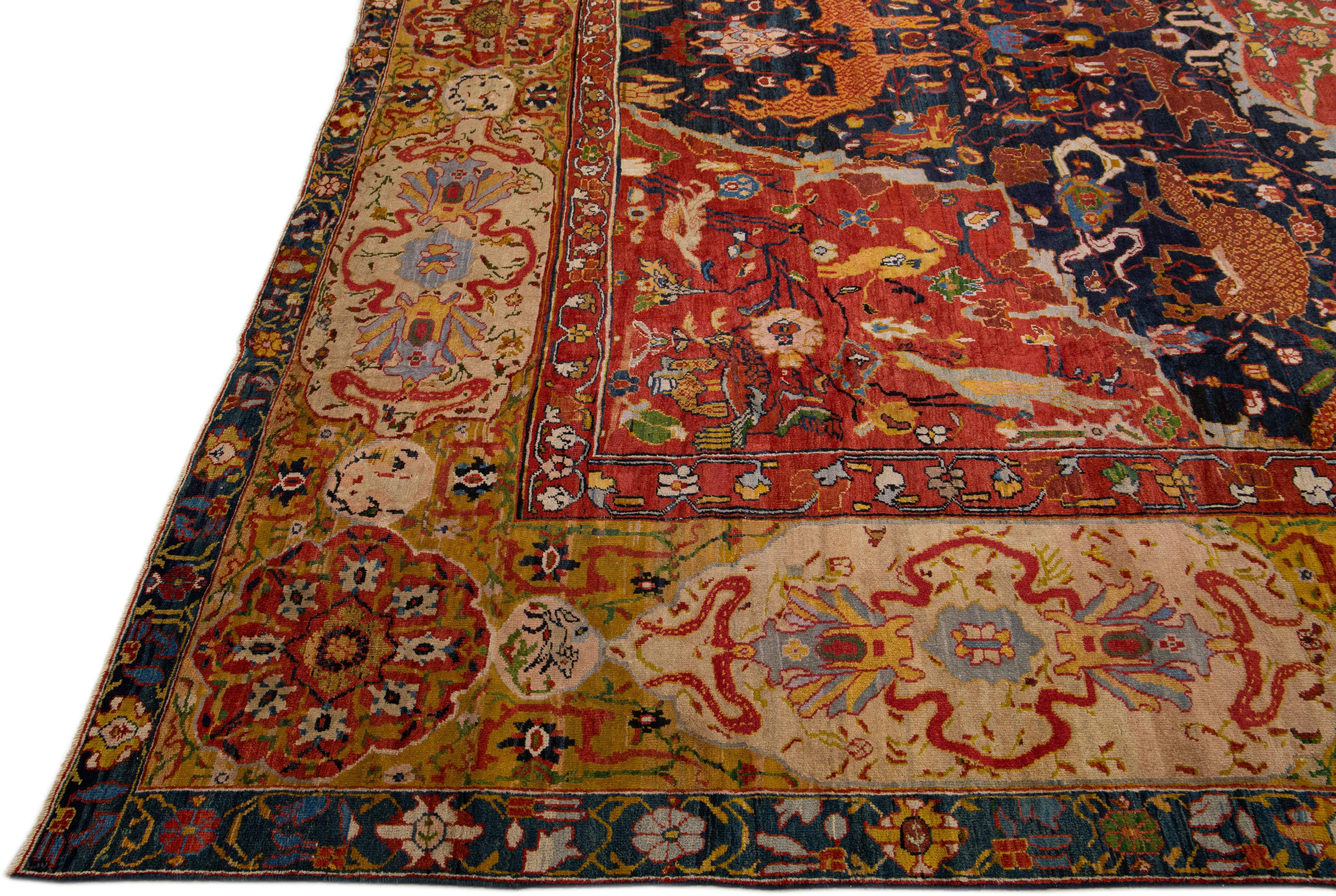 Multicolor Antique Sultanabad Handmade Mendallion Persian Wool Rug In Good Condition For Sale In Norwalk, CT
