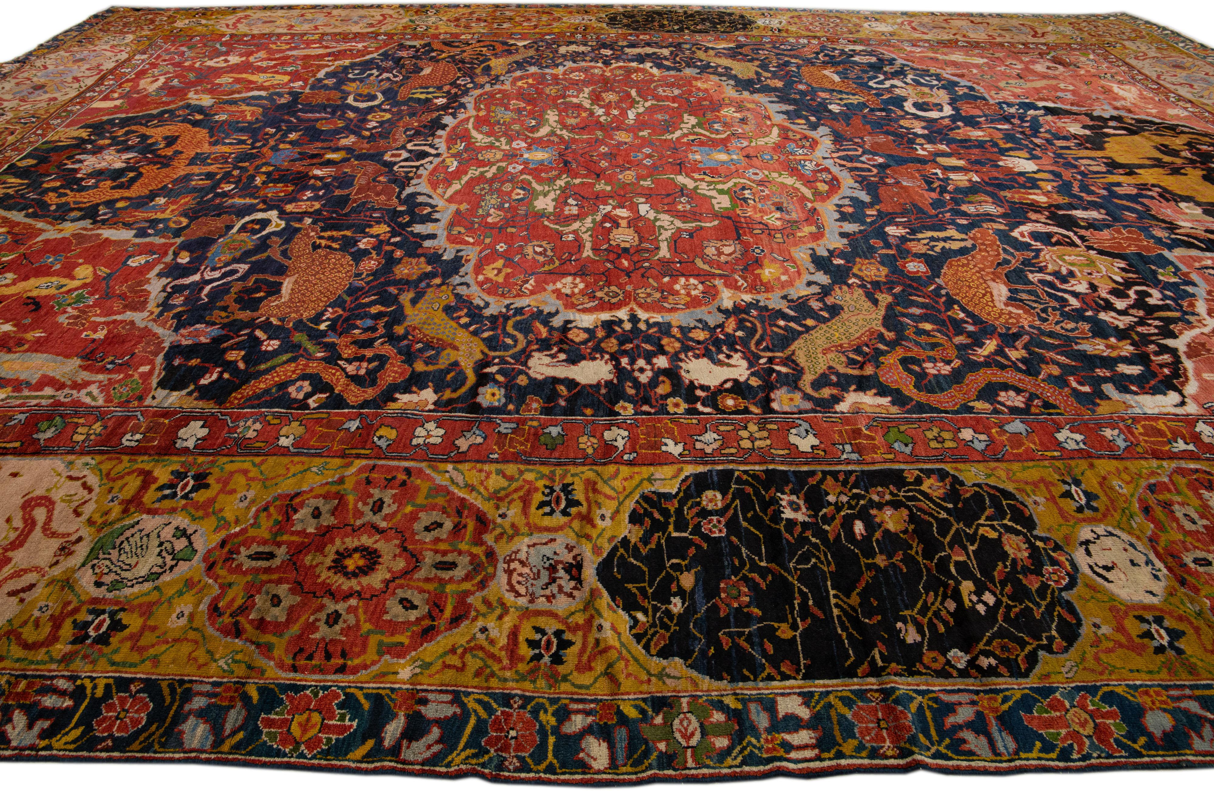 Late 19th Century Multicolor Antique Sultanabad Handmade Mendallion Persian Wool Rug For Sale