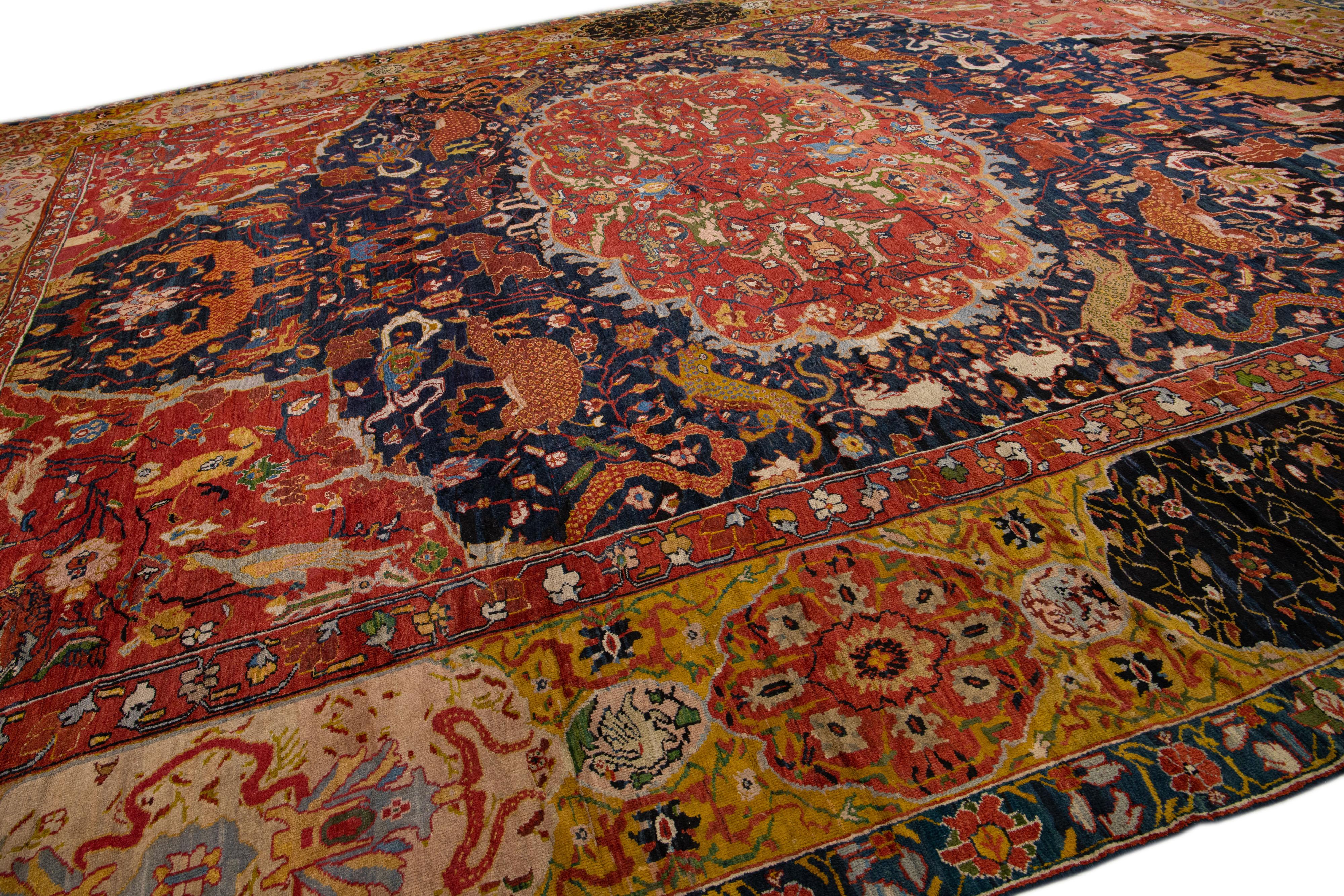 Multicolor Antique Sultanabad Handmade Mendallion Persian Wool Rug For Sale 1