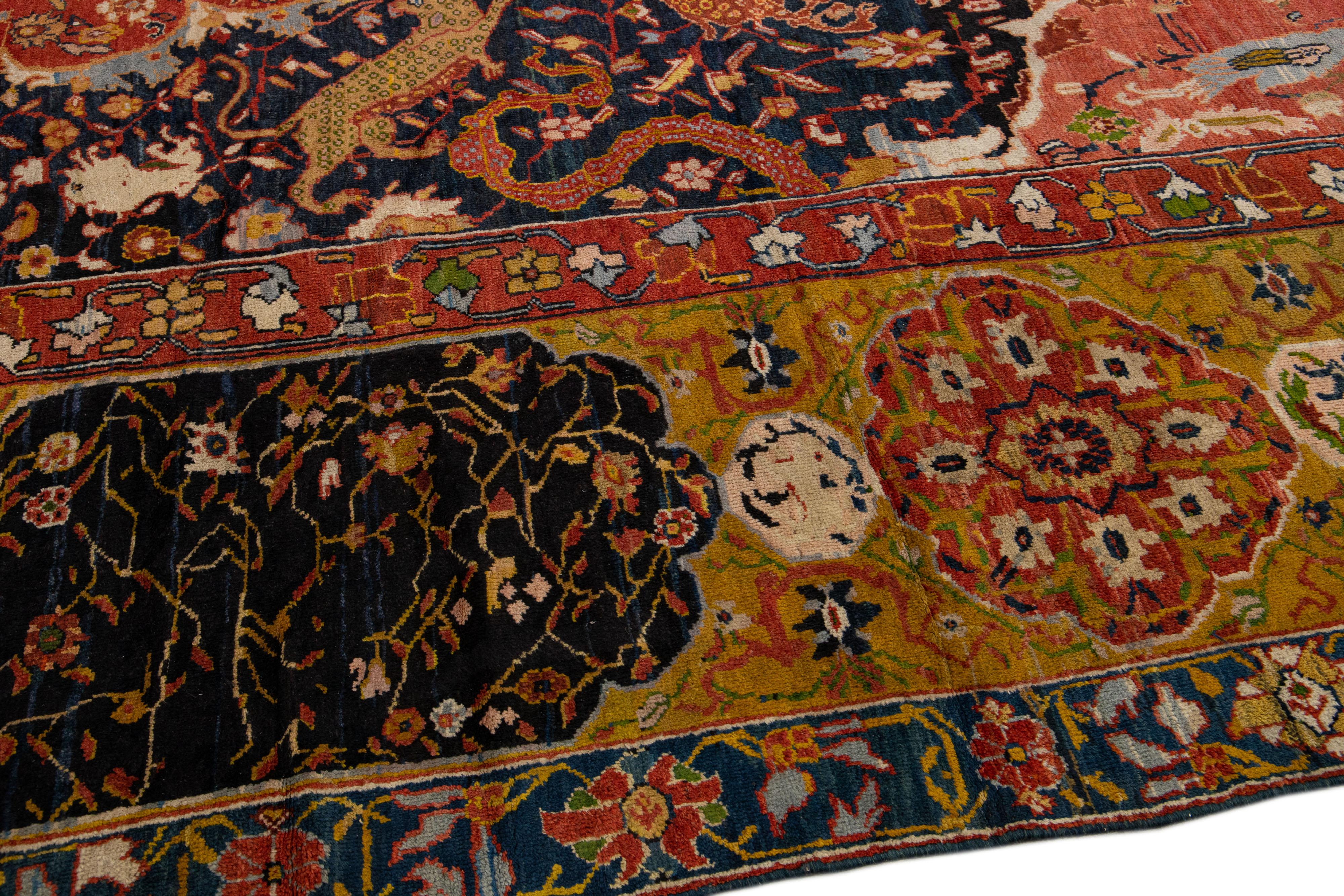 Multicolor Antique Sultanabad Handmade Mendallion Persian Wool Rug For Sale 2