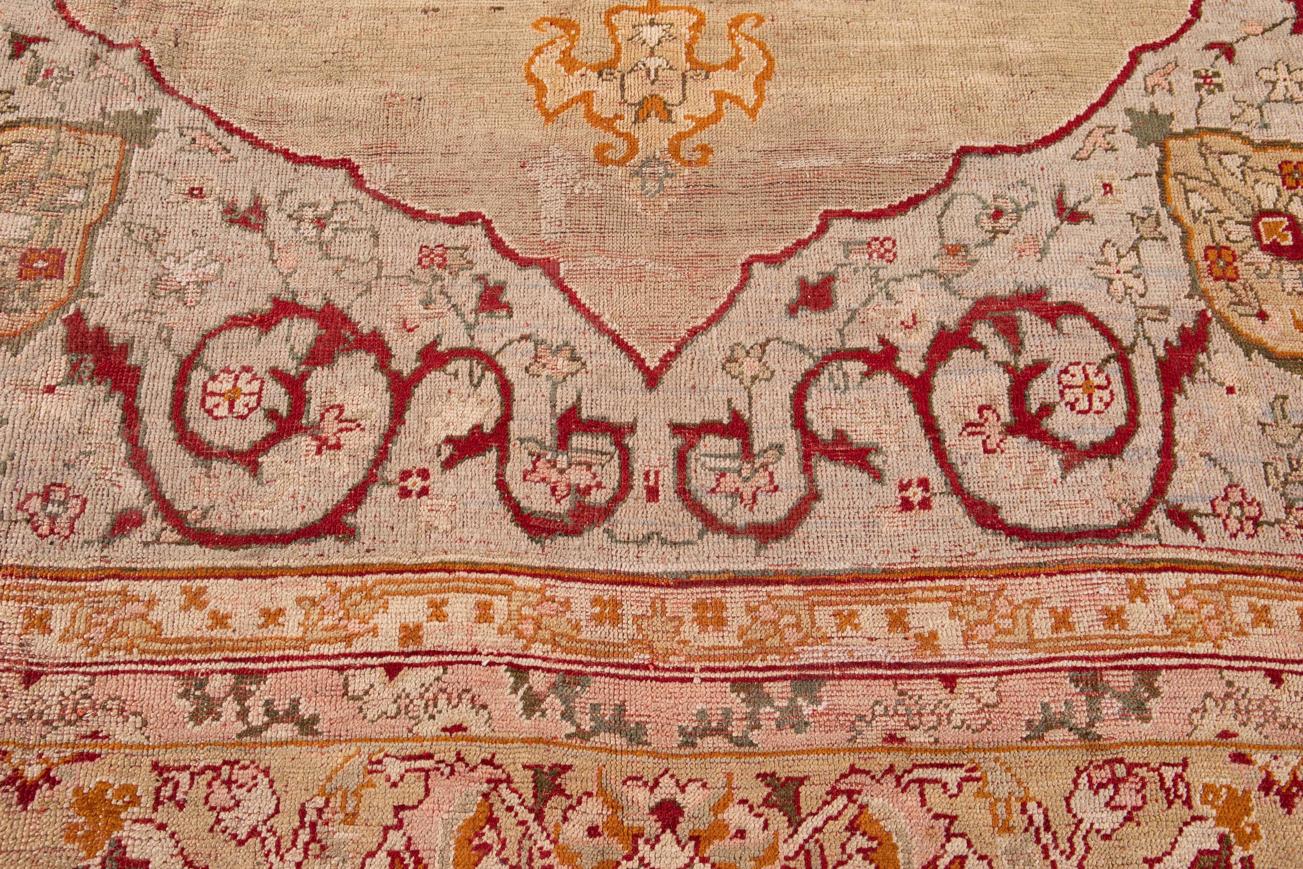19th Century Multicolor Antique Turkish Oushak Handmade Wool Rug Wool with Medallion Motif For Sale
