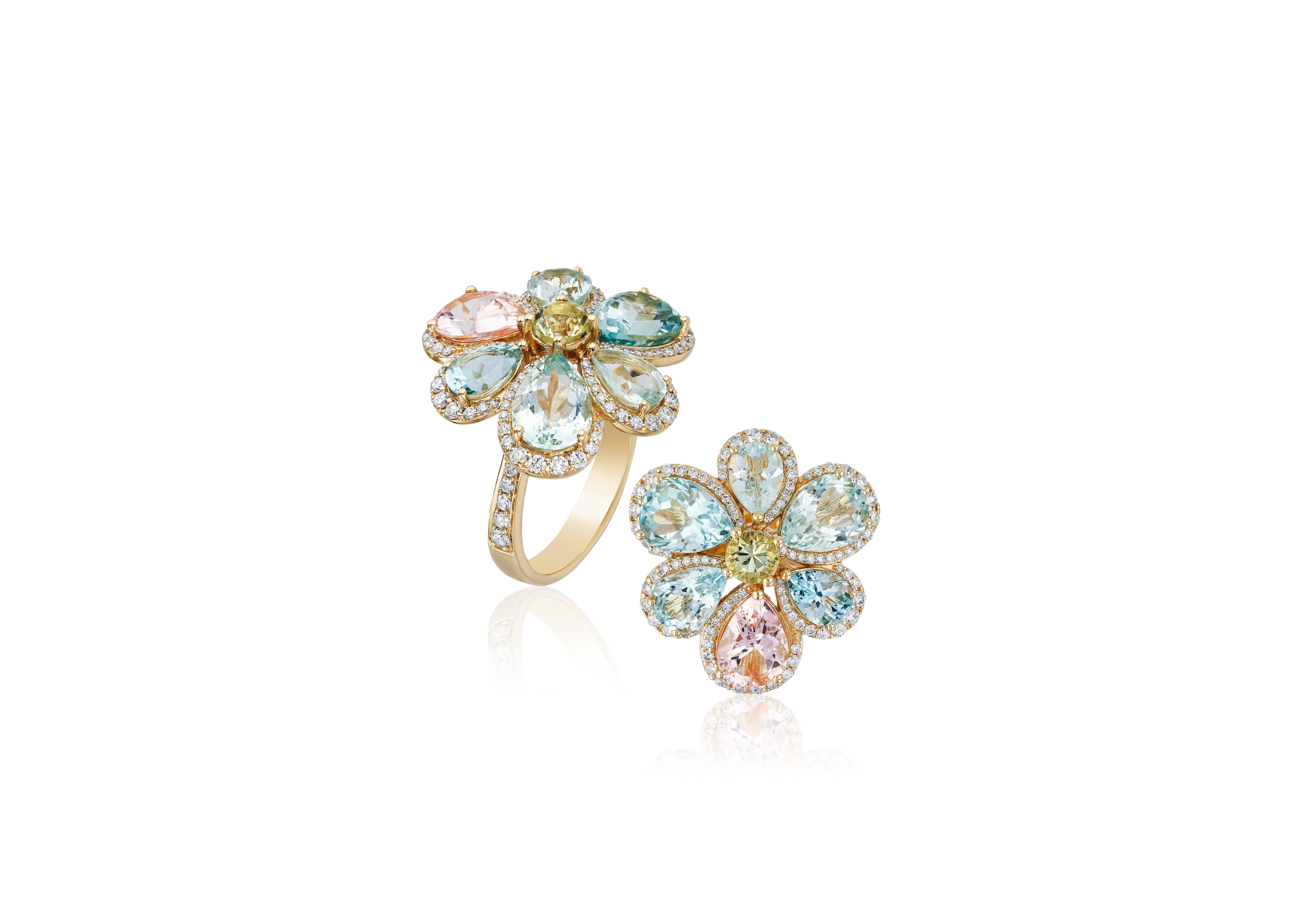 Multicolor Aqua Cluster Ring with Diamonds in 18K Yellow Gold, from 'G-One' Collection

Gemstone Weight Aqua- 7.44 Carats

Diamond: G-H / VS, Approx Wt: 0.90 Carats.