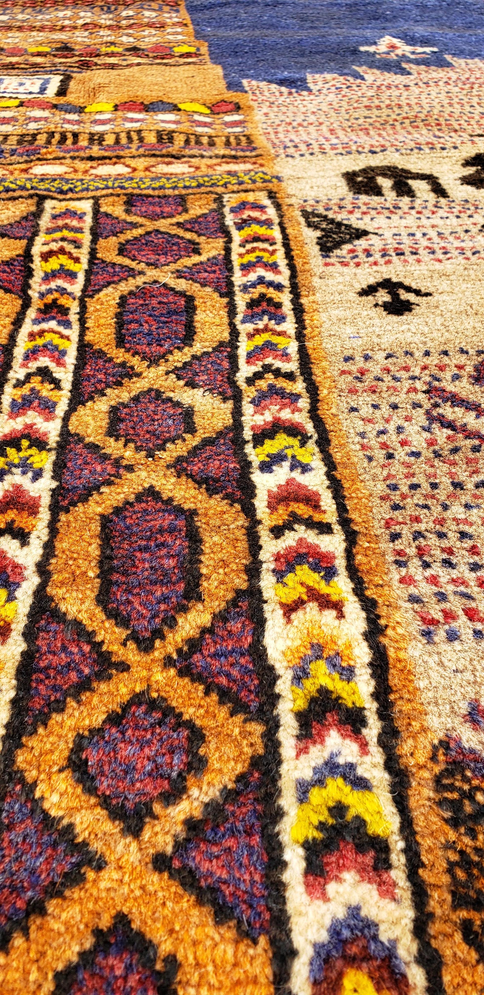 Hand-Woven Multi-Color Asian Hallway Area Rug from Afghanistan, Soft / 279 For Sale