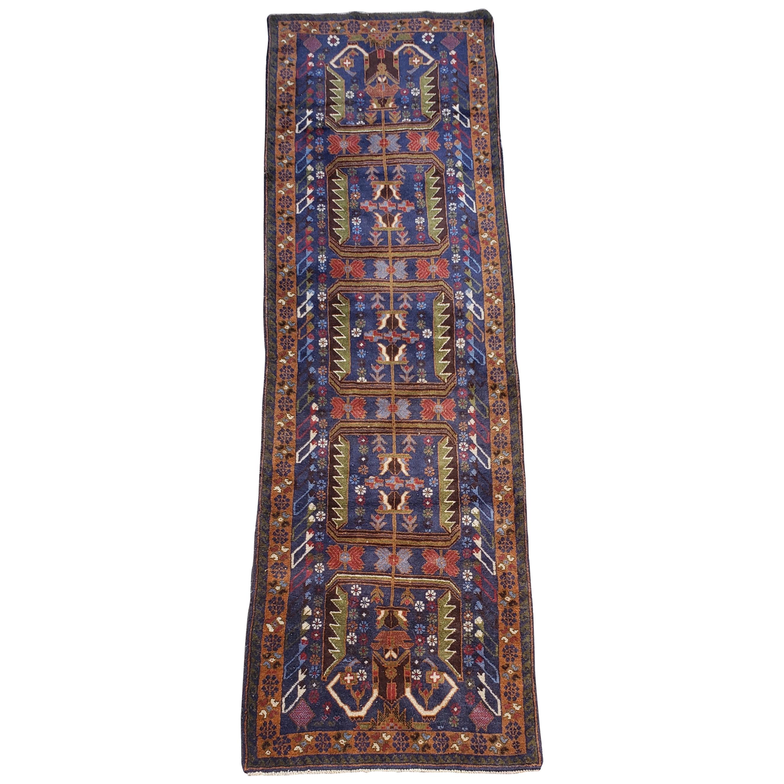 Multi-Color Asian Hallway Runner from Afghanistan, Soft / 007 For Sale