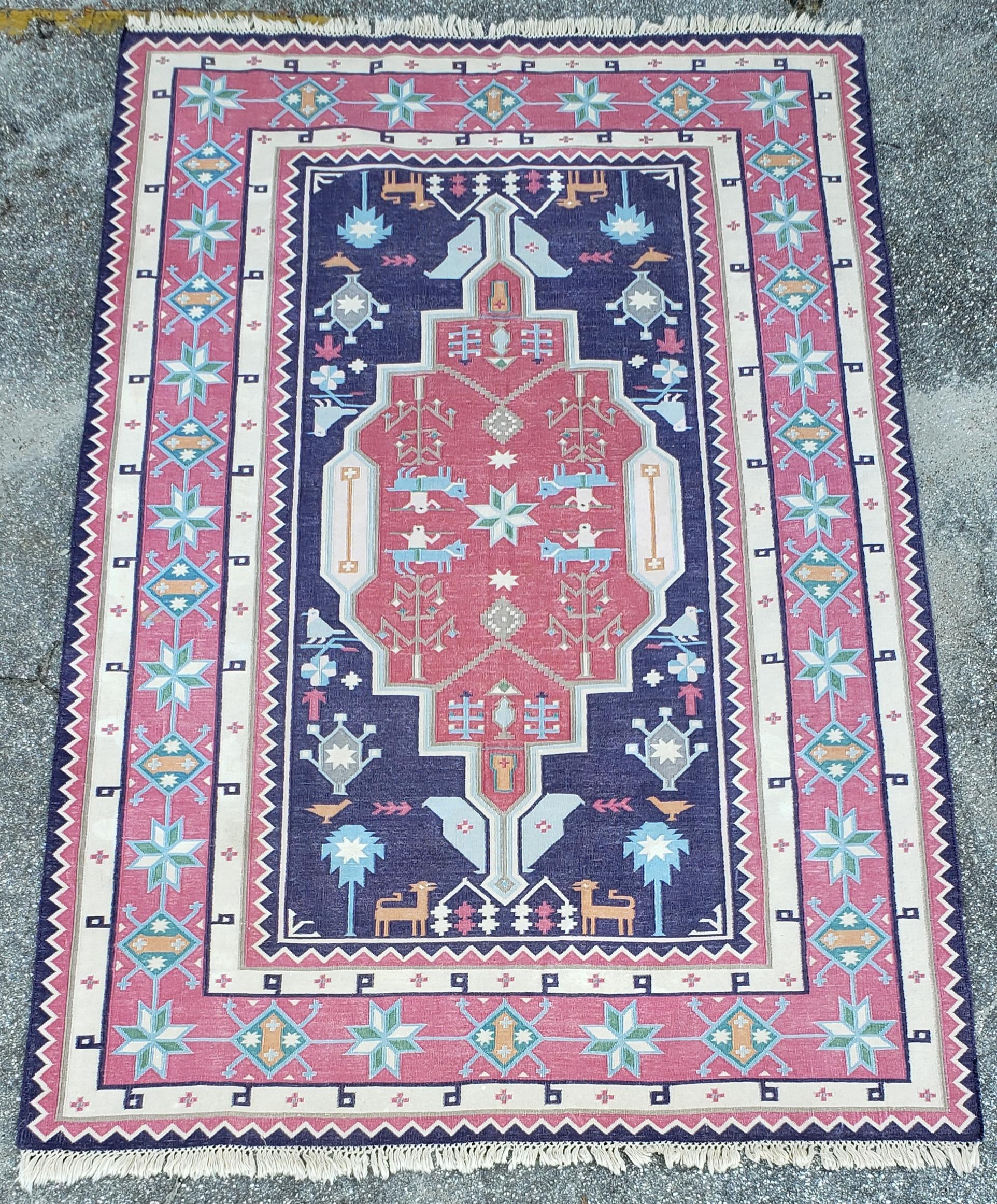 Multi-Color Asian Kilim Carpet from Afghanistan, Thin In New Condition For Sale In Orlando, FL