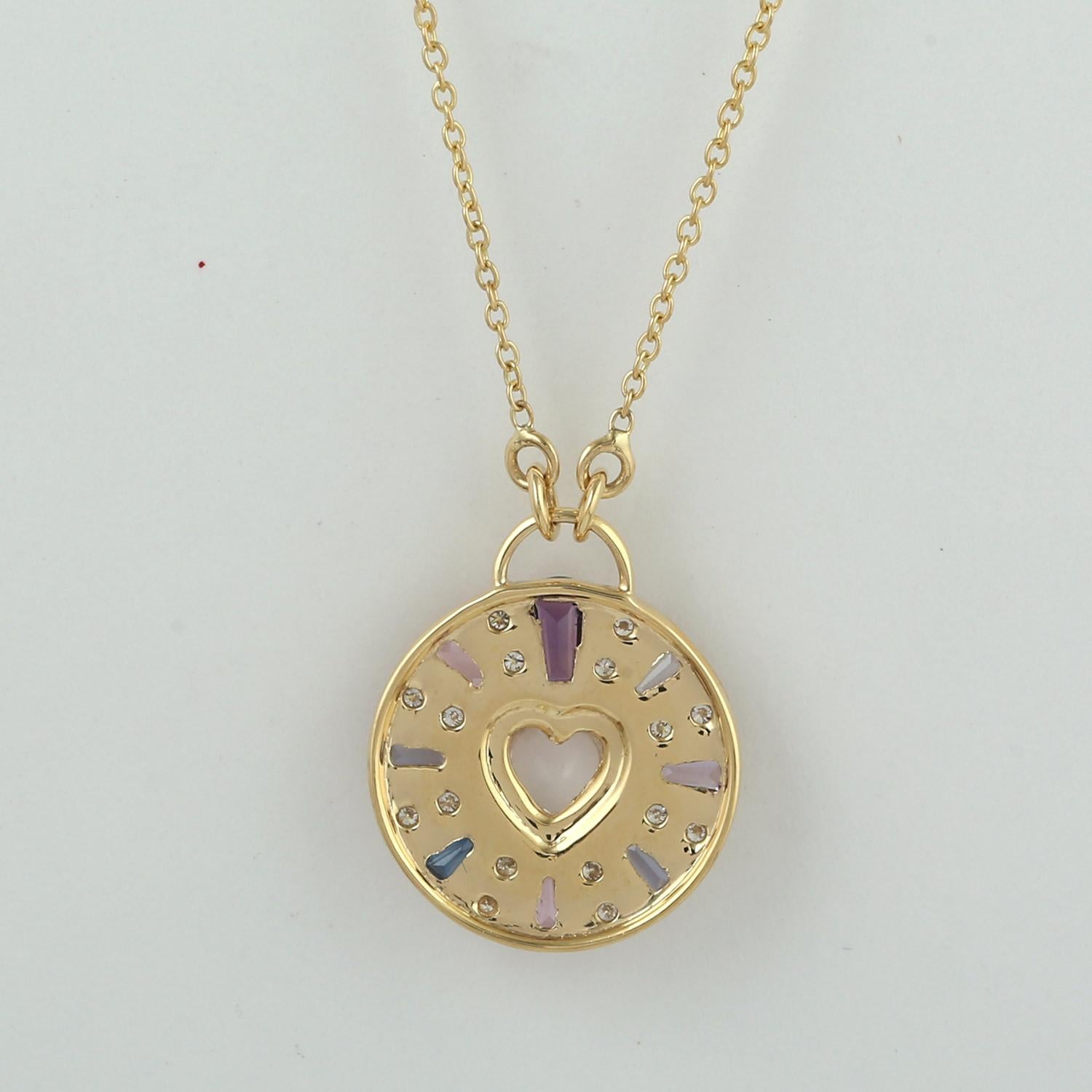 Art Deco Multicolor Baguette Chain Pendant Necklaces Made In 18k Yellow Gold For Sale