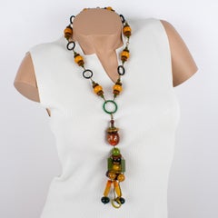 Multicolor Bakelite Extra-Long Necklace with CribToy Beaded Pendant