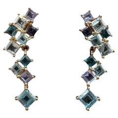 Multicolor Blau Edelstein Ohrringe 10K Gelbgold 1.75ctw Neu