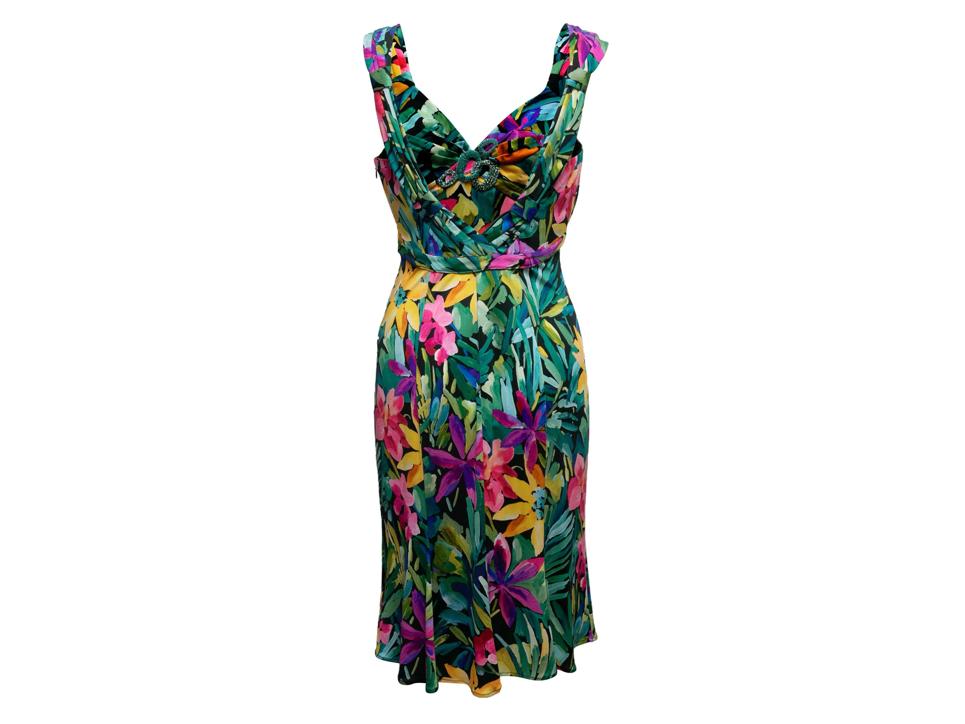 Black Multicolor Blumarine Sleeveless Embellished Floral Print Dress For Sale