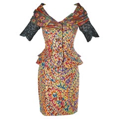 Multicolor brocade and black lace skirt suit Christian Lacroix
