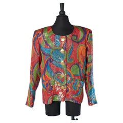 Veste de soirée Yves Saint Laurent Rive Gauche en brocart multicolore 