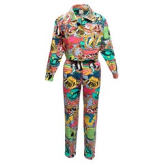 Multicolor Celine Fish Print Denim Matching Jacket & Pant Set