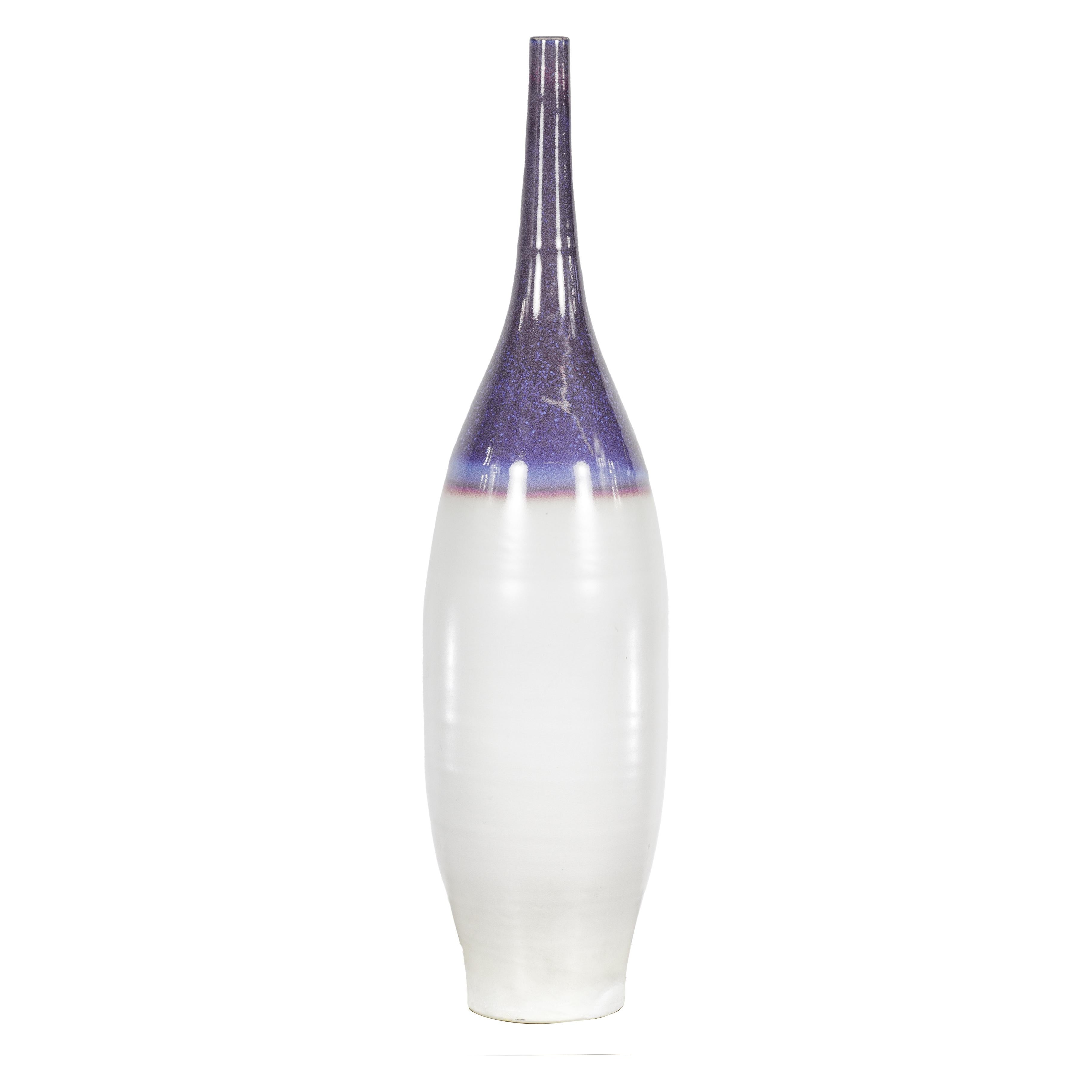 Multicolor Ceramic Bottle Base with Purple, Blue, Pink and White Tones For Sale 10