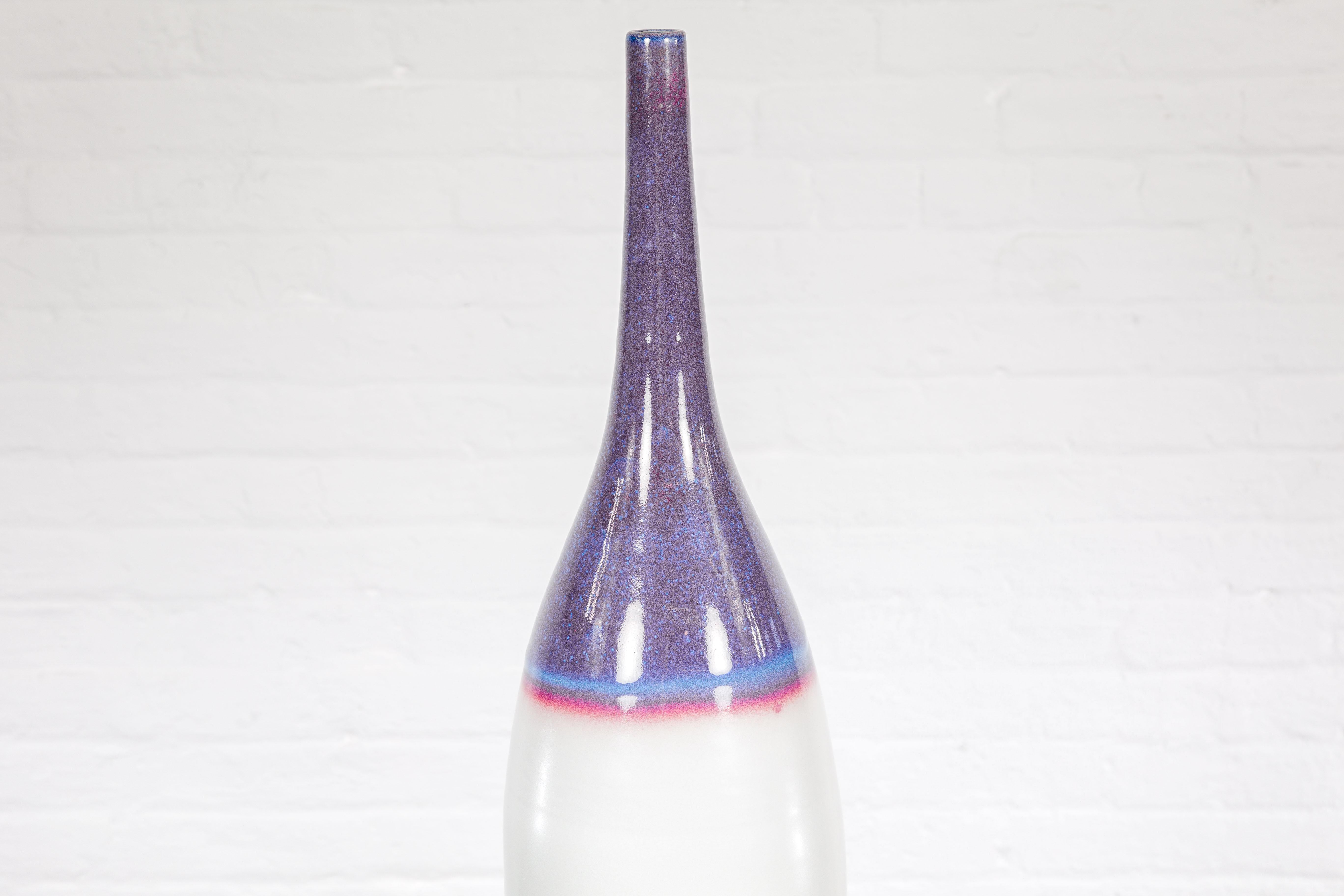 Contemporary Multicolor Ceramic Bottle Base with Purple, Blue, Pink and White Tones For Sale