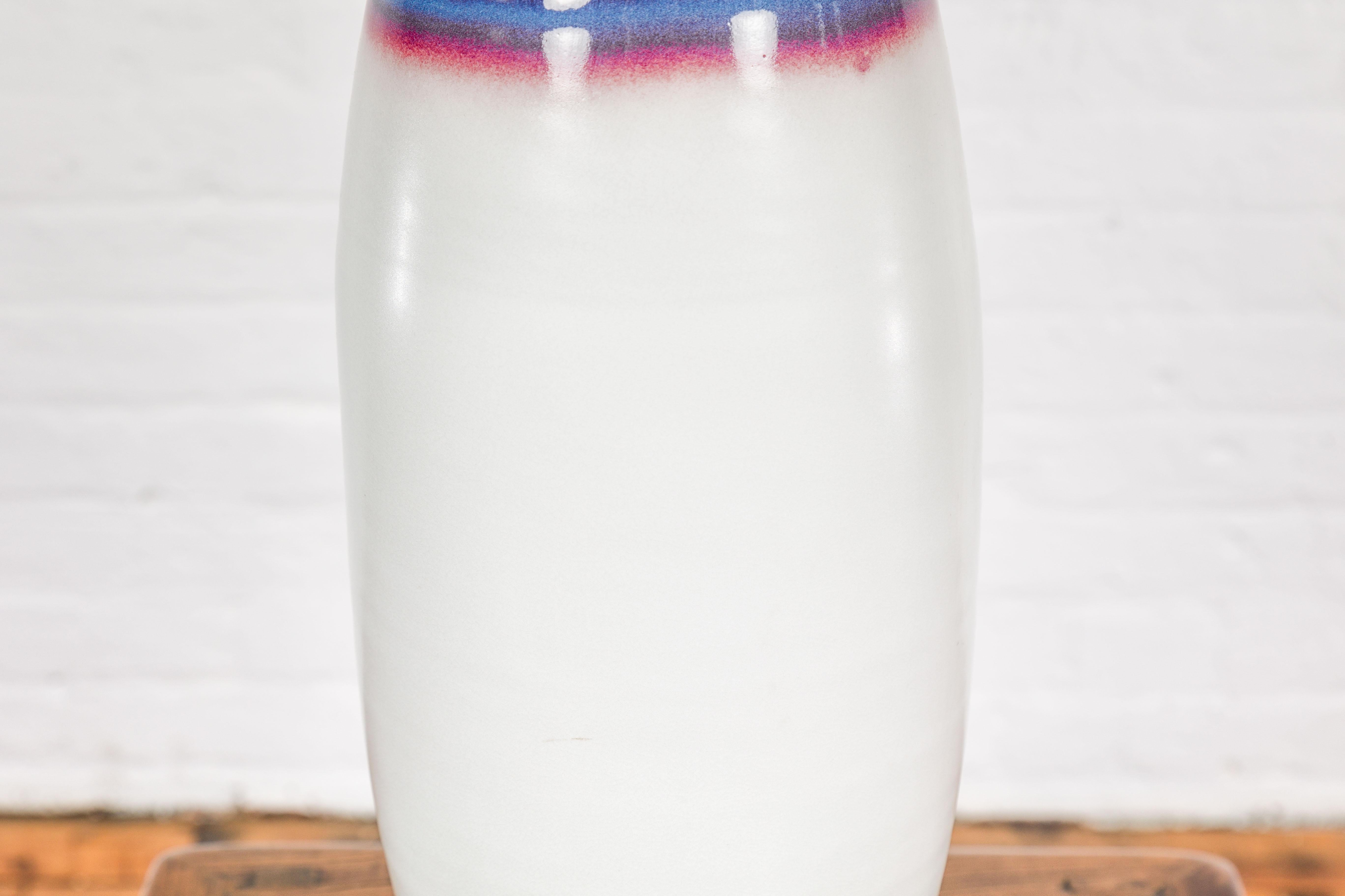 Multicolor Ceramic Bottle Base with Purple, Blue, Pink and White Tones For Sale 2