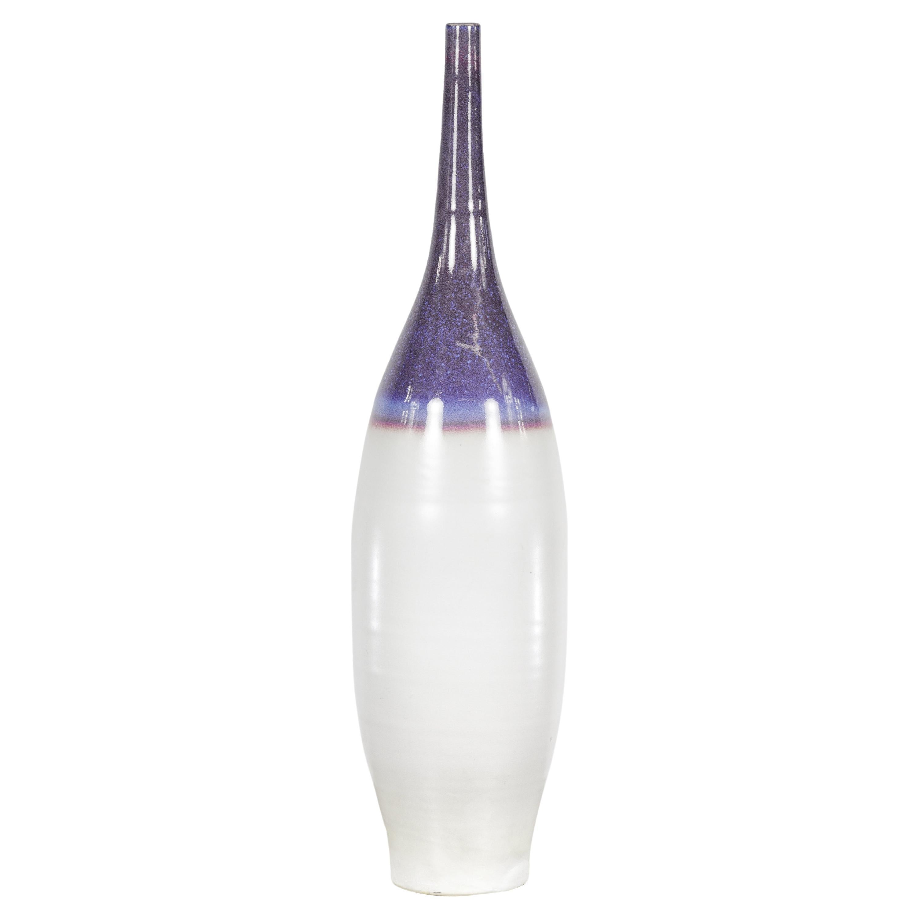 Multicolor Ceramic Bottle Base with Purple, Blue, Pink and White Tones For Sale