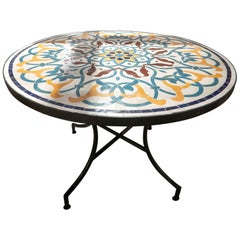 Multicolor Ceramic Mosaic Round Table with an Iron Base