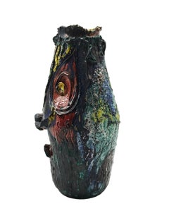 Multicolor Ceramic Vase with Face, Italy 1970s