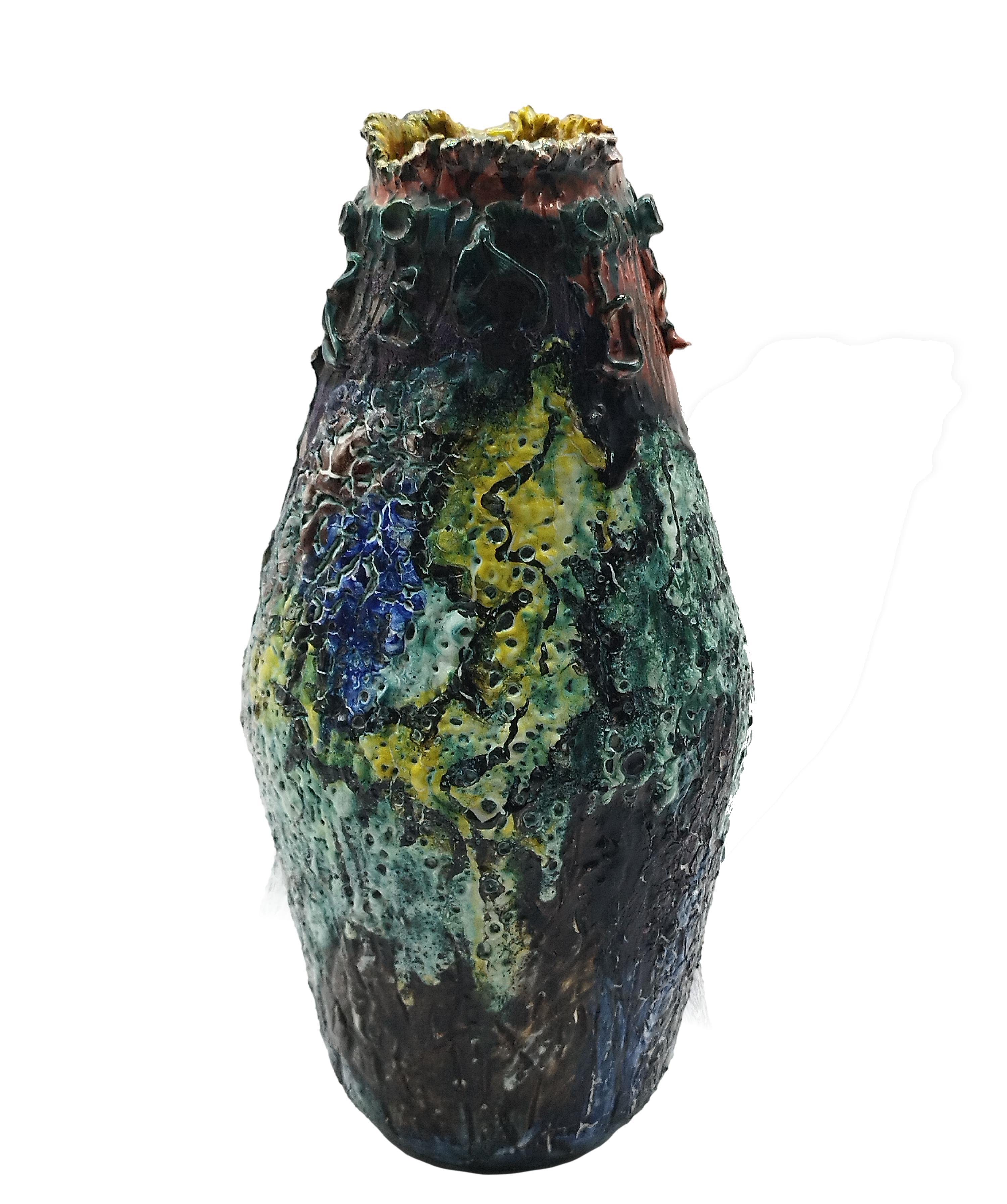 Late 20th Century Multicolor Ceramic Vase with Face, Italy 1970s For Sale