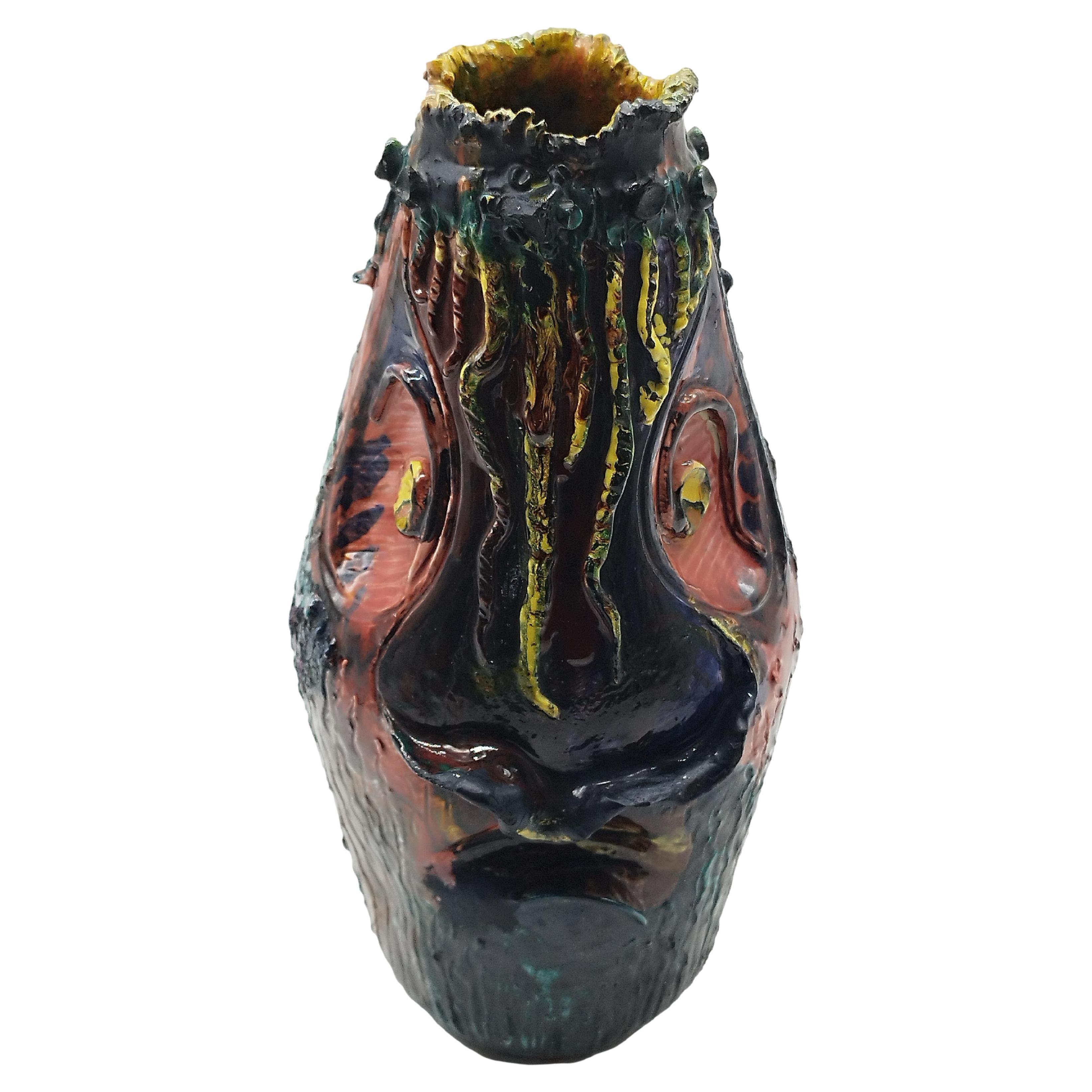 Multicolor Ceramic Vase with Face, Italy 1970s For Sale