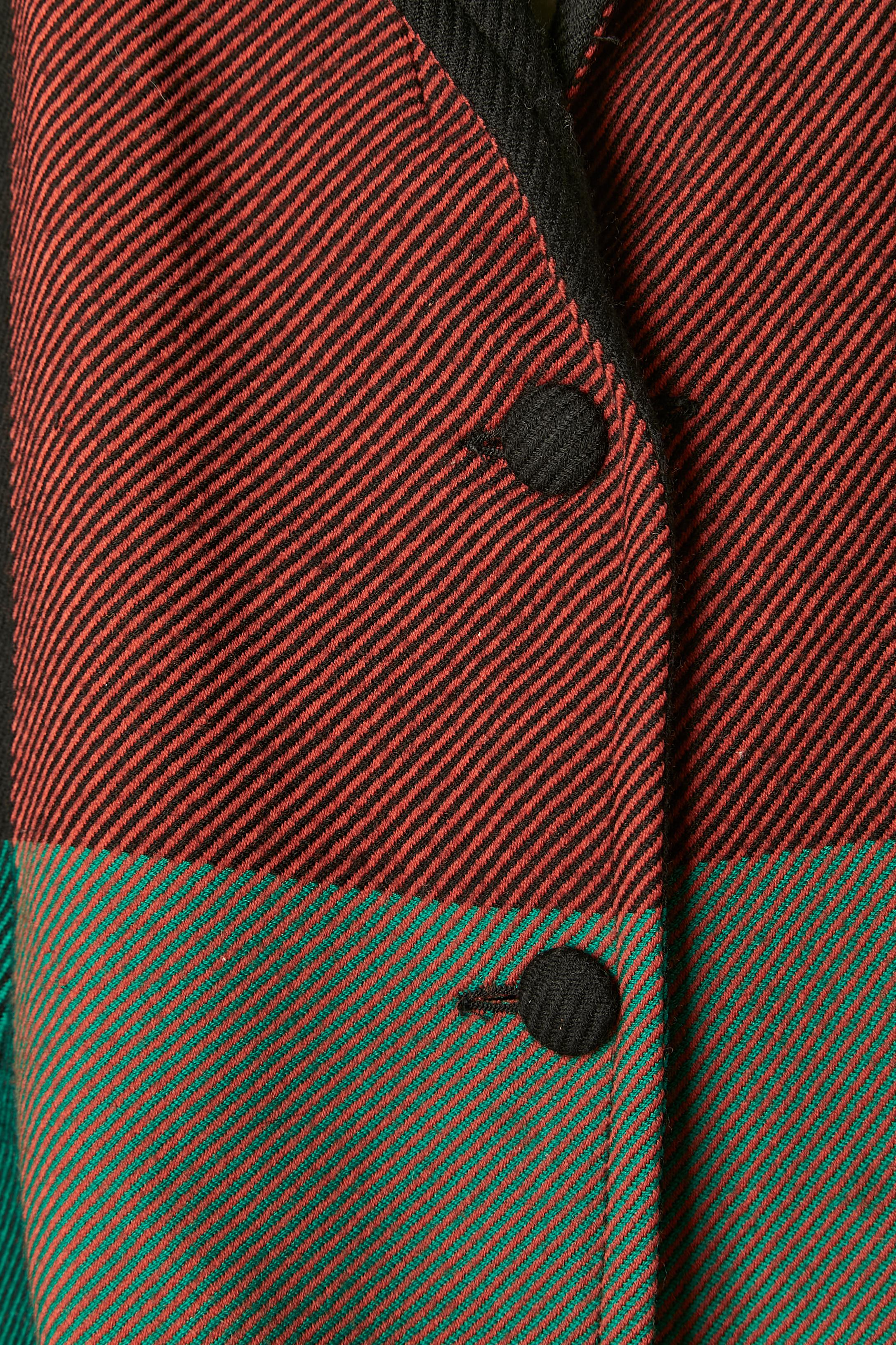 Multicolor check single-breasted jacket with green satin lining. 
Shoulder-pads. 
Popy Moreni is an Italian designer working in Paris who has managed to combine distinctive style elements from both countries— a strong Italian sense of color and