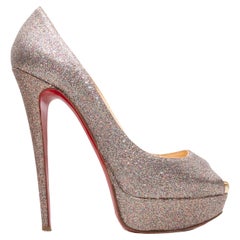 Multicolor Christian Louboutin Peep-Toe Glitter Pumps Size 38