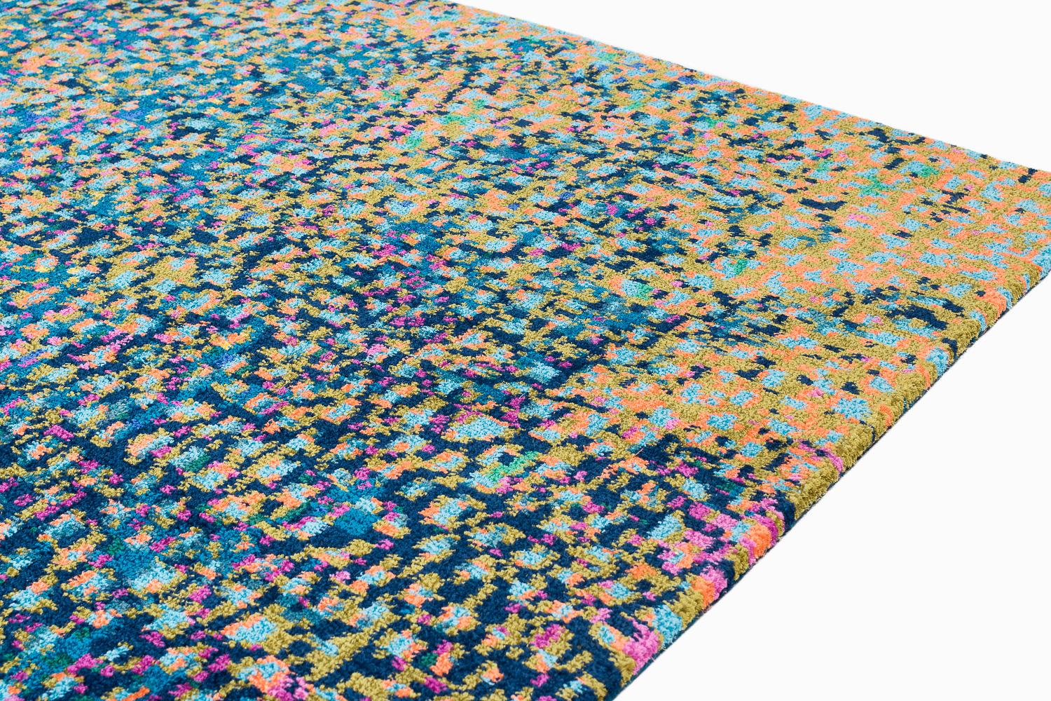 Annodato a mano Tappeto per aree astratte in lana e seta Multicolor Contemporary Rishikesh di Joseph Carini in vendita