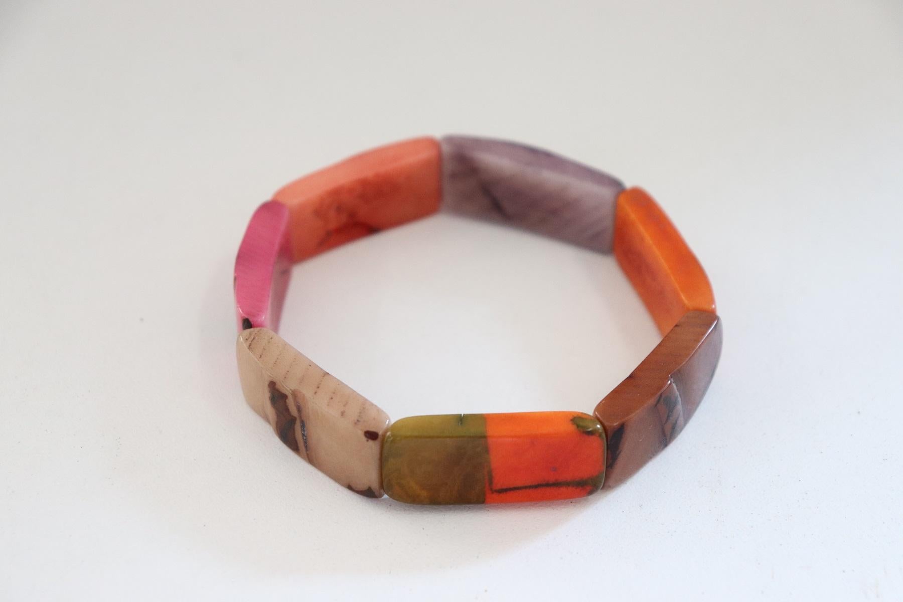 Round Cut Multicolor Cuff Bracelet in Vegetable Ivory Tagua, Unique Artisan Creation