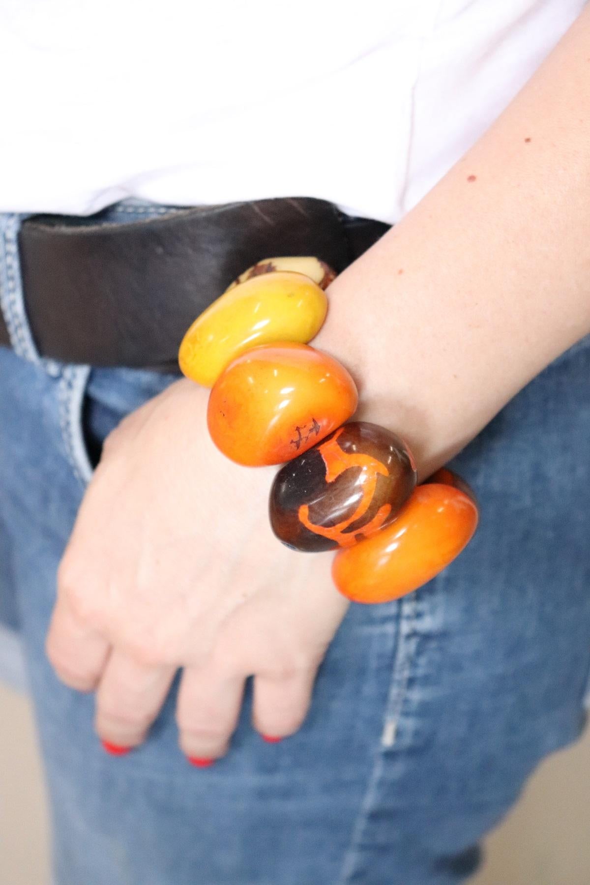 Multi-Color Cuff Bracelet in Vegetable Ivory Tagua, Unique Italian Creation 4