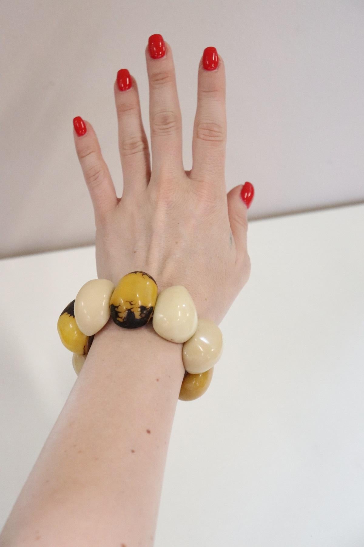 Multi-Color Cuff Bracelet in Vegetable Ivory Tagua, Unique Italian Creation 5