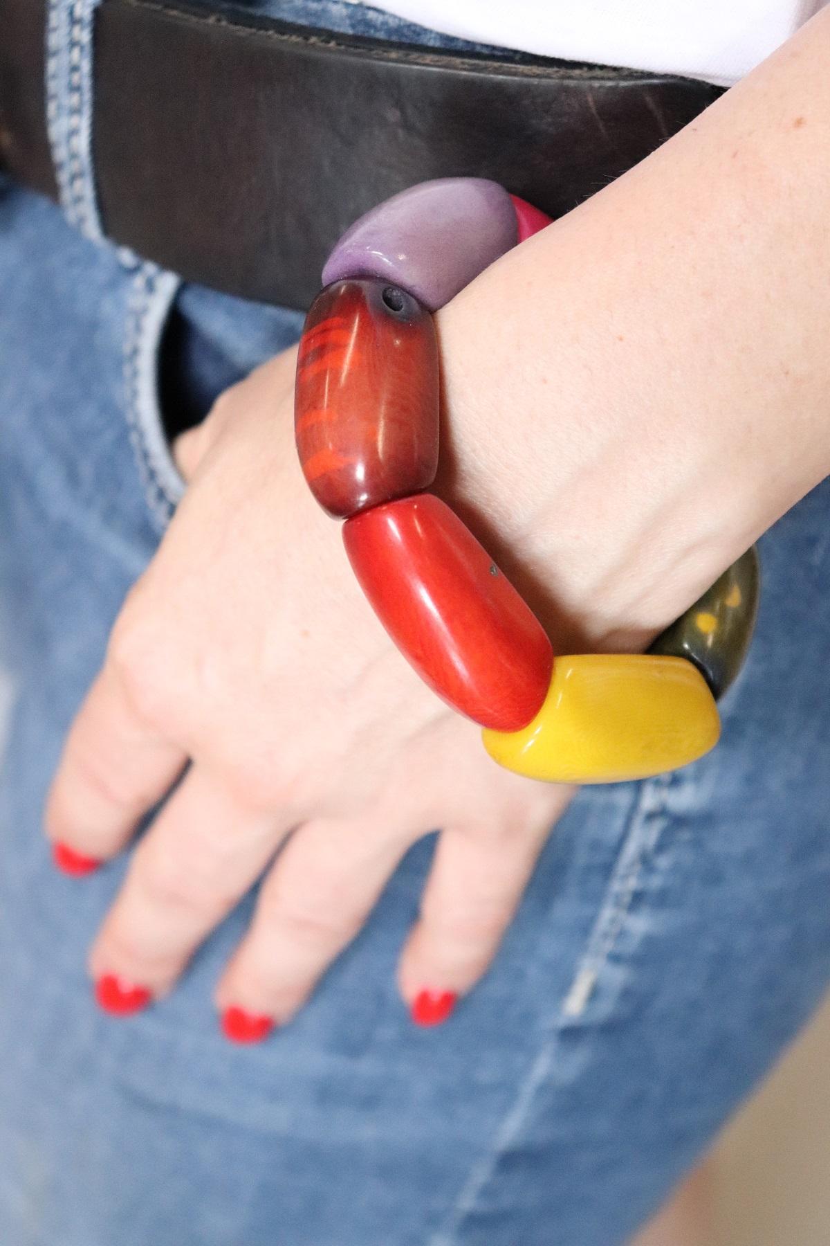 Multi-Color Cuff Bracelet in Vegetable Ivory Tagua, Unique Italian Creation 6