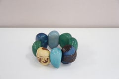 Multicolor Cuff Bracelet in Vegetable Ivory Tagua, Unique Italian Creation
