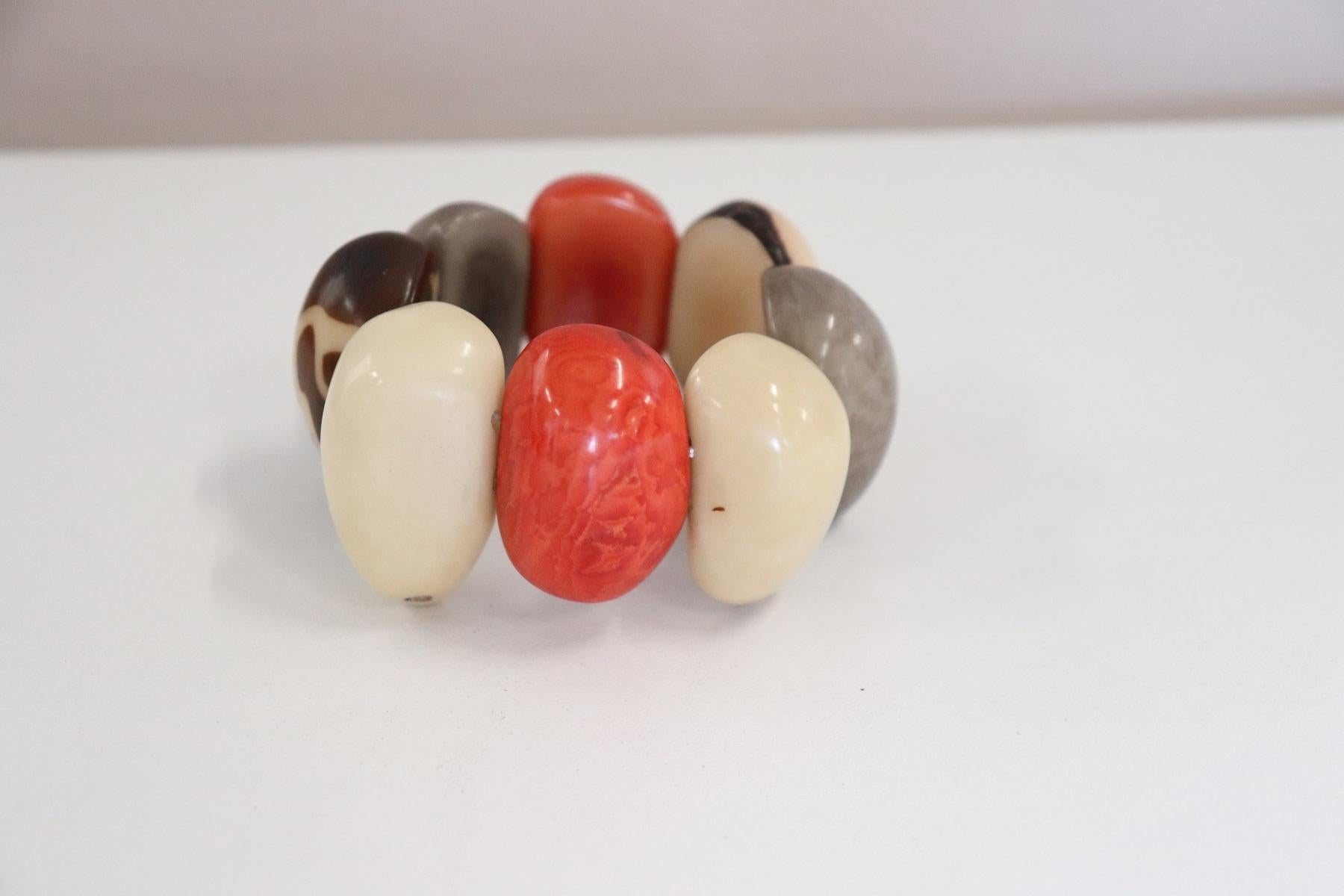 Artisan Multi-Color Cuff Bracelet in Vegetable Ivory Tagua, Unique Italian Creation