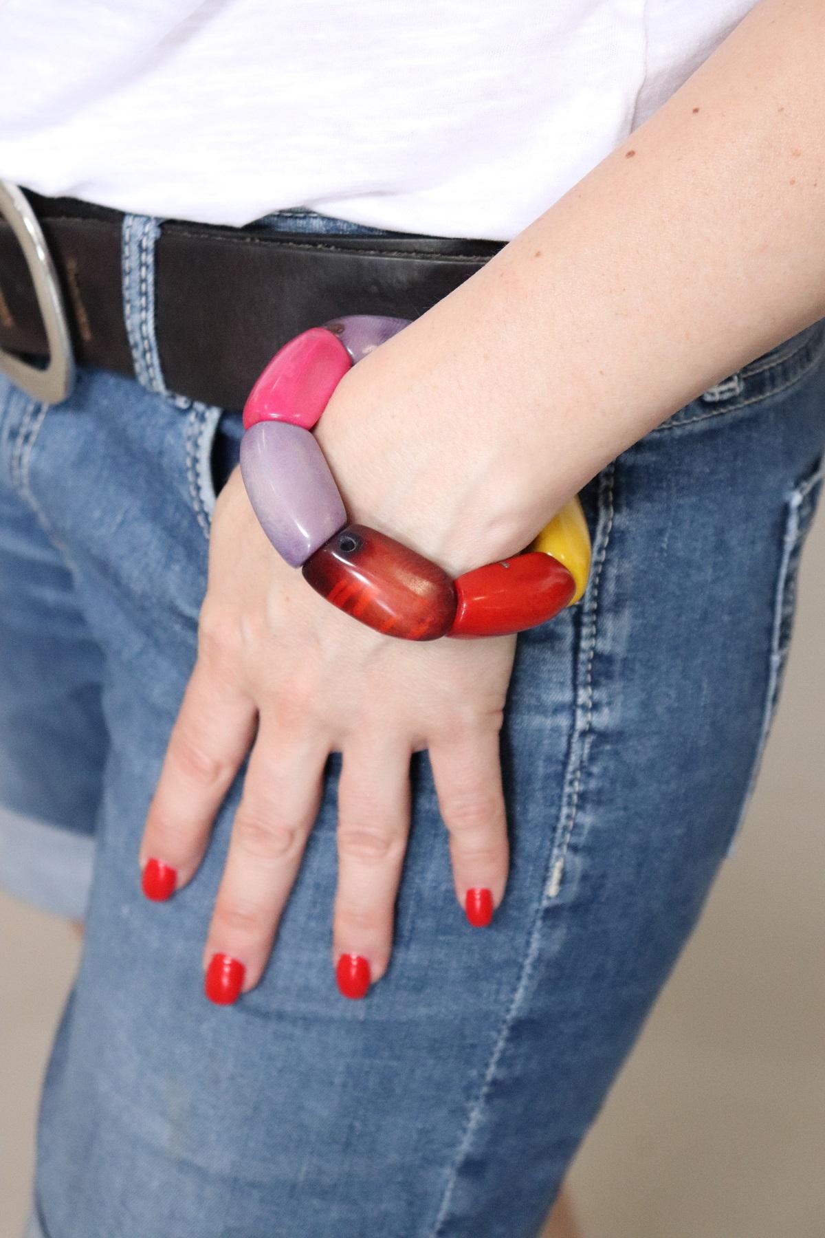 Artisan Multi-Color Cuff Bracelet in Vegetable Ivory Tagua, Unique Italian Creation