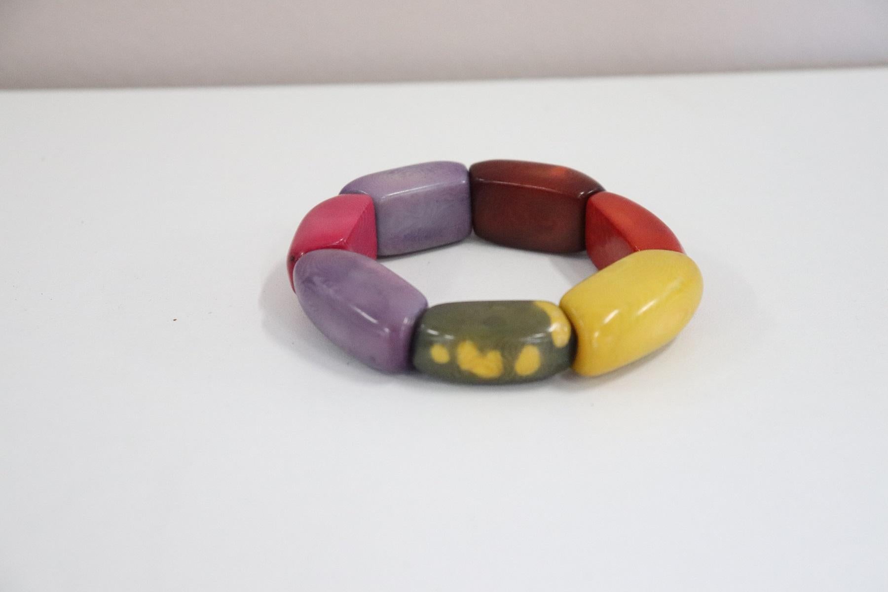 Round Cut Multi-Color Cuff Bracelet in Vegetable Ivory Tagua, Unique Italian Creation