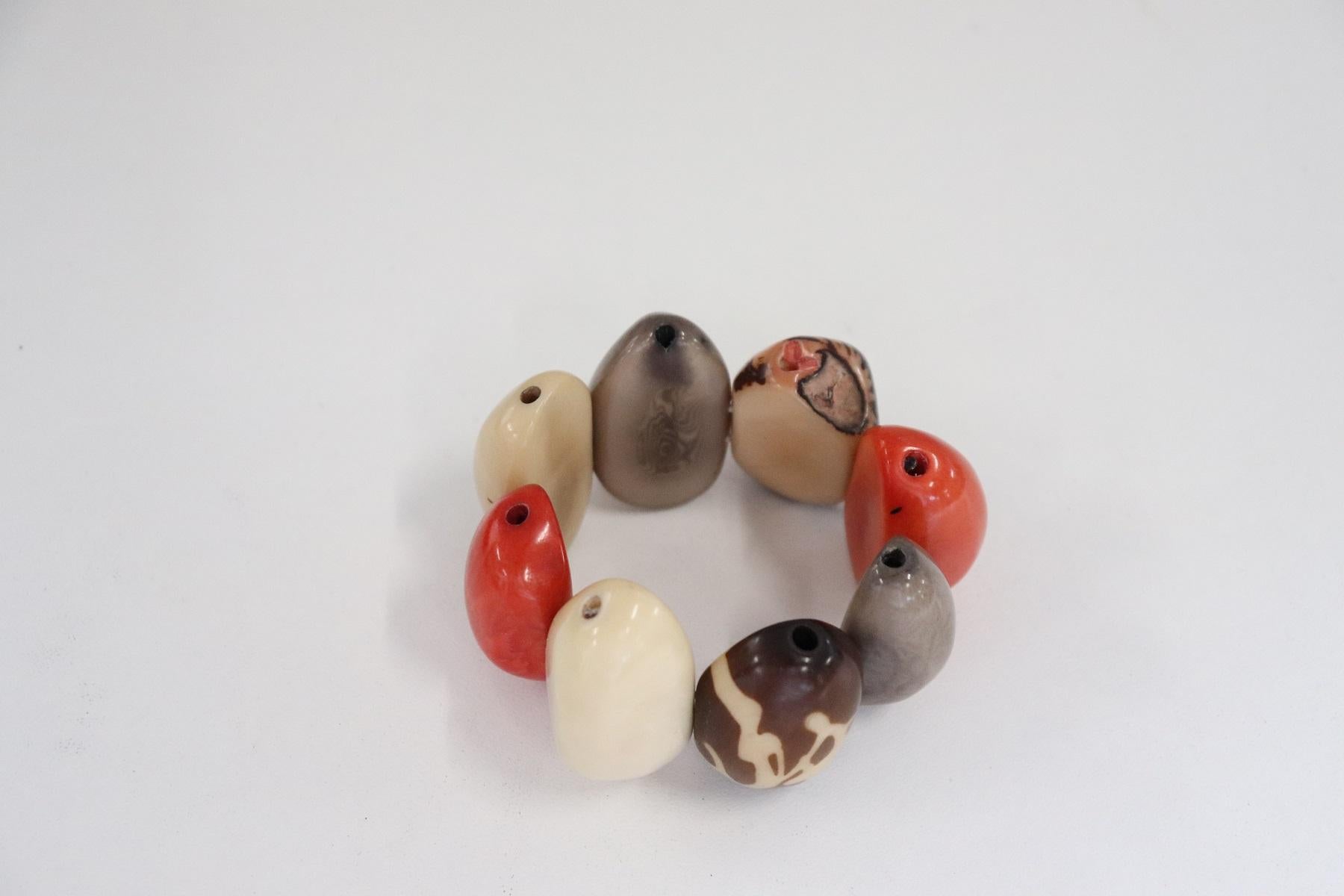 Multi-Color Cuff Bracelet in Vegetable Ivory Tagua, Unique Italian Creation In New Condition In Bosco Marengo, IT