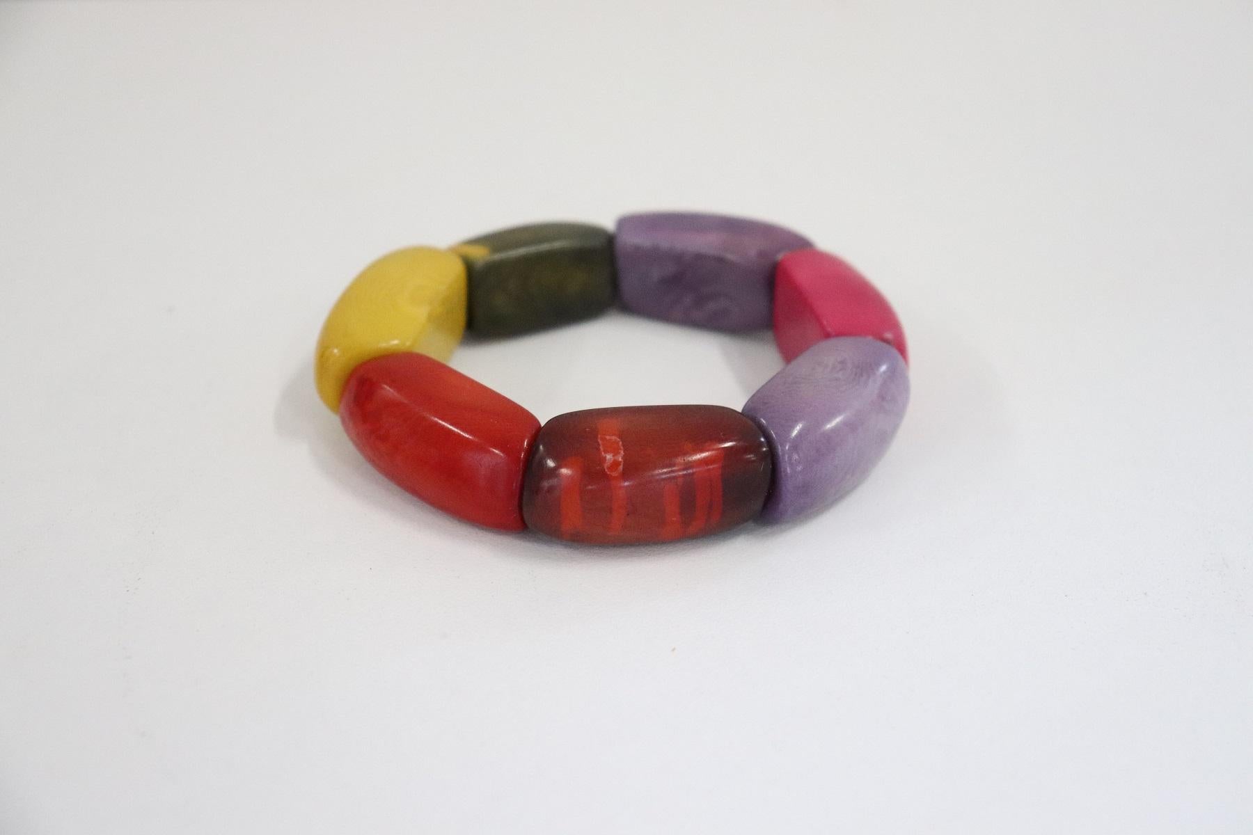 Multi-Color Cuff Bracelet in Vegetable Ivory Tagua, Unique Italian Creation In New Condition In Bosco Marengo, IT