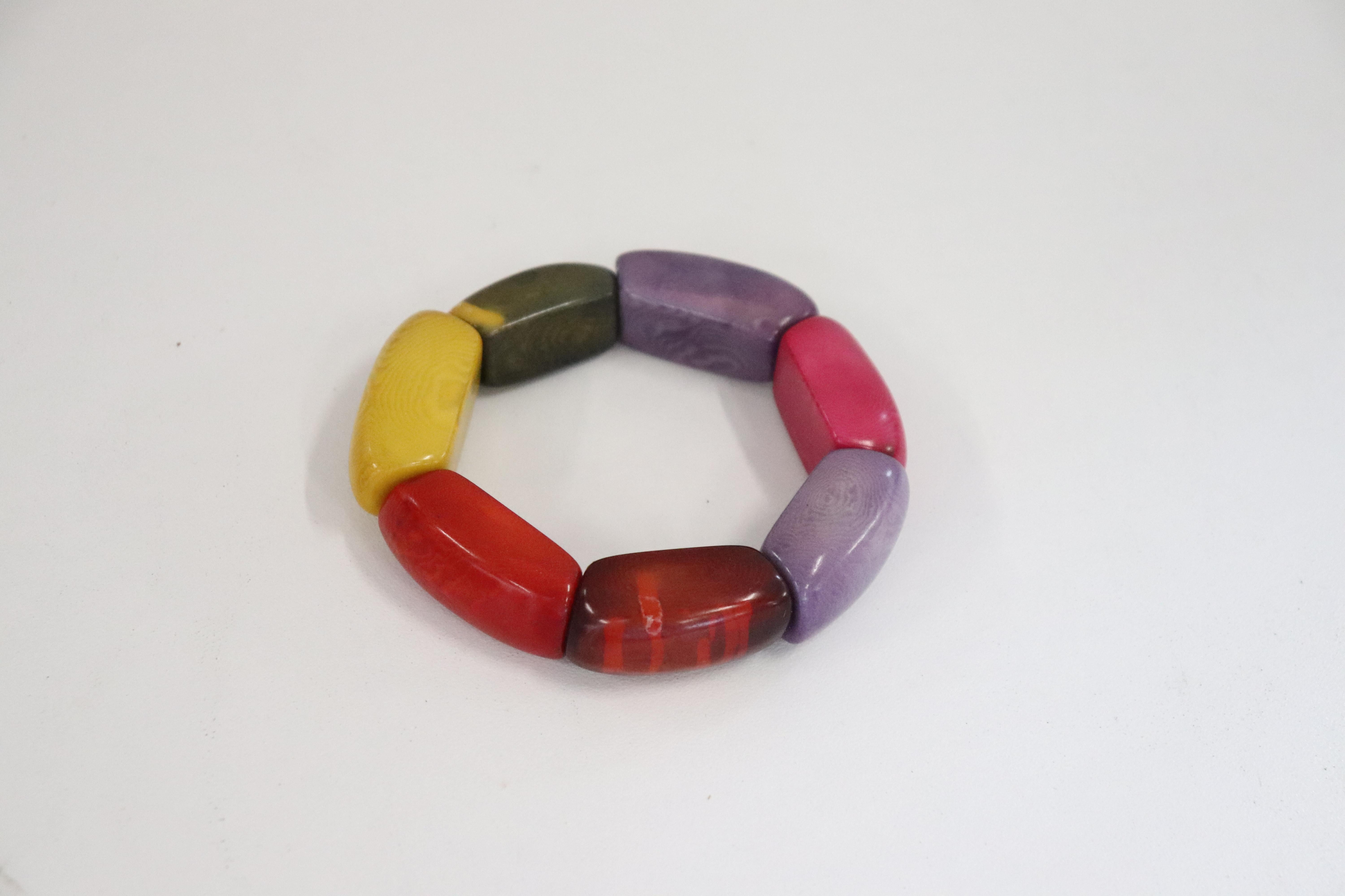 Women's Multi-Color Cuff Bracelet in Vegetable Ivory Tagua, Unique Italian Creation