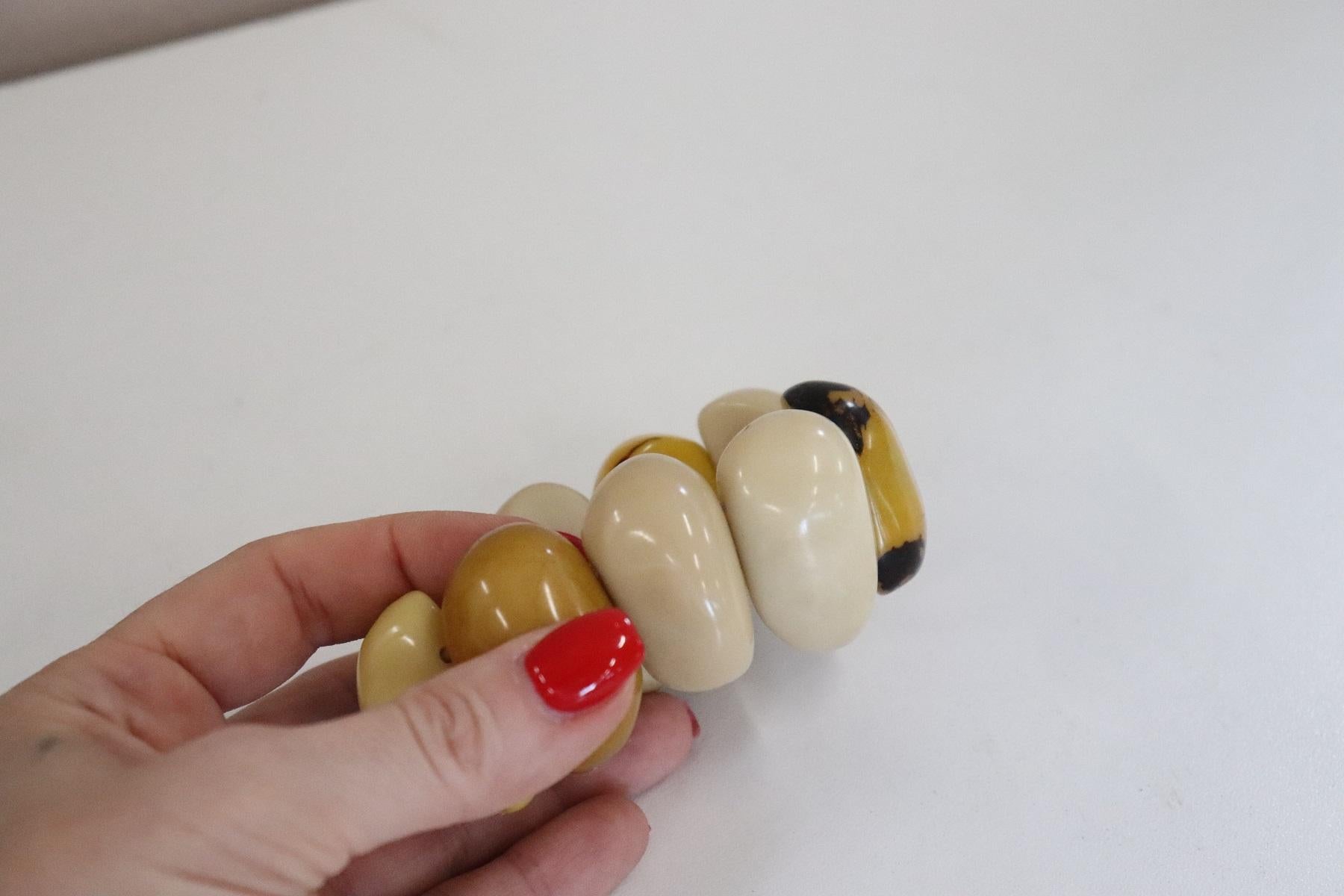 Multi-Color Cuff Bracelet in Vegetable Ivory Tagua, Unique Italian Creation 1