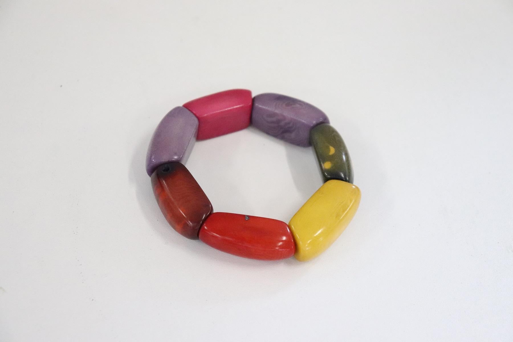 Multi-Color Cuff Bracelet in Vegetable Ivory Tagua, Unique Italian Creation 1