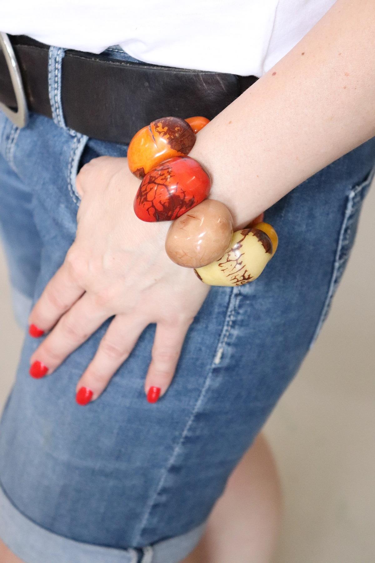 Multi-Color Cuff Bracelet in Vegetable Ivory Tagua, Unique Italian Creation 3