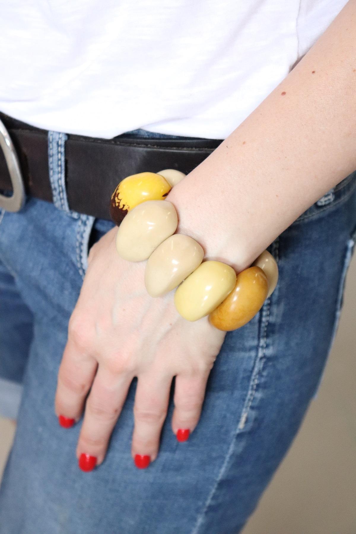Multi-Color Cuff Bracelet in Vegetable Ivory Tagua, Unique Italian Creation 3