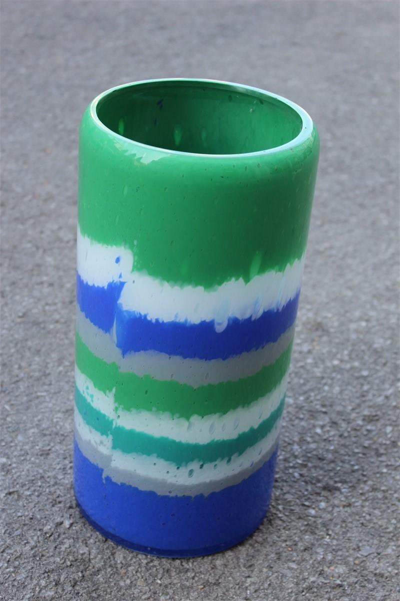 Late 20th Century Multi-Color Cylinder Vase Murano Glass Italian Design with Horizontal Bands For Sale