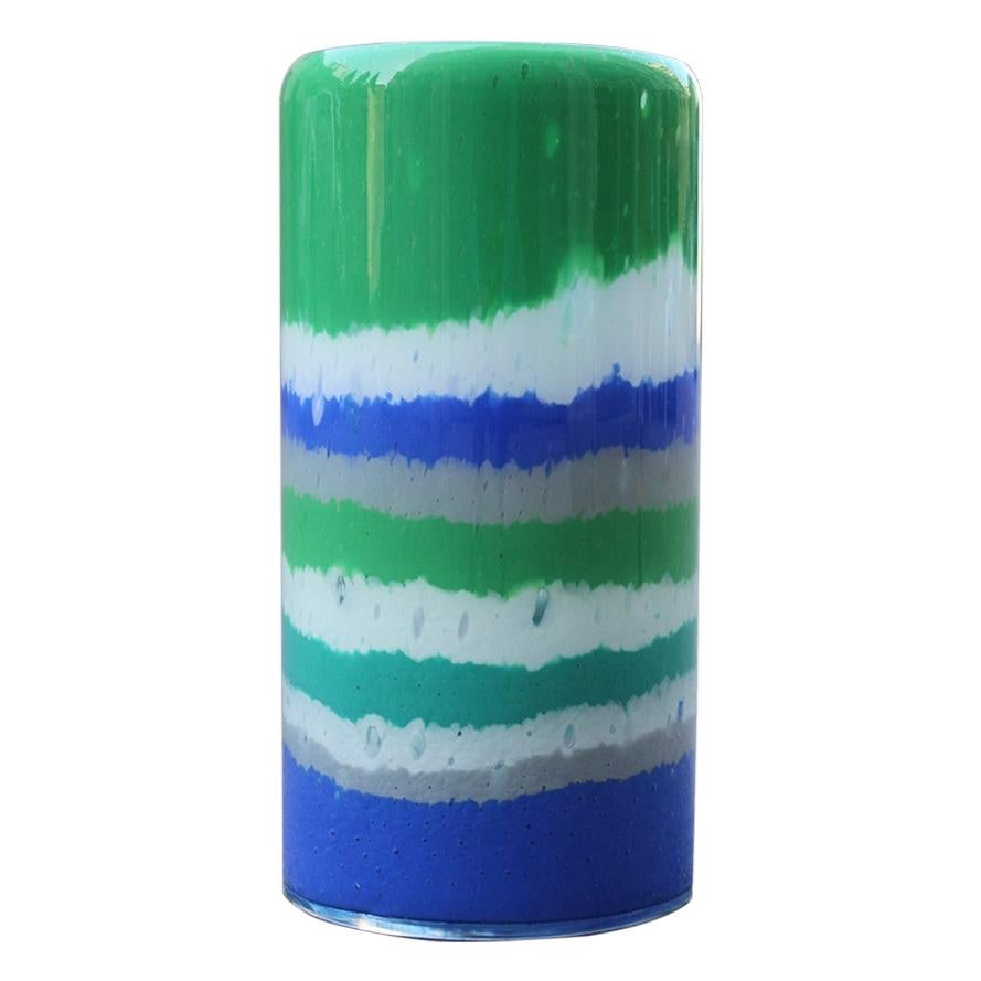 Mehrfarbige Zylindervase aus Muranoglas mit italienischem Design und horizontalen Bändern