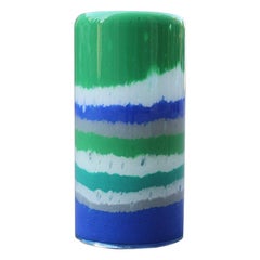 Multi-Color Cylinder Vase Murano Glass Italian Design with Horizontal Bands
