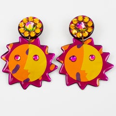 Multicolor Dangling Clip-on Earrings Playful Jeweled Resin Sun