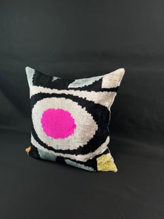 Multicolor Design Velvet Silk Ikat Pillow Cover