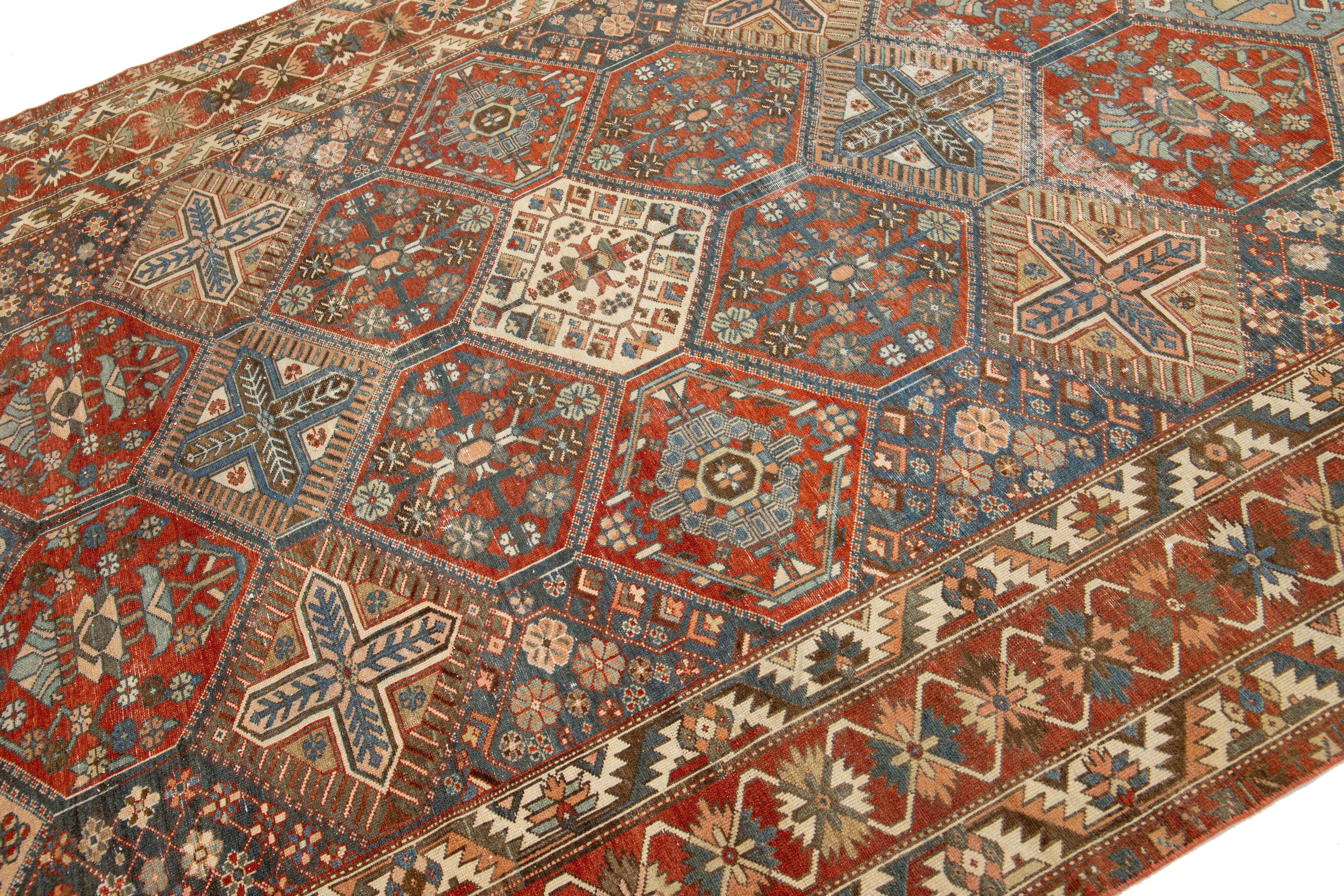 Islamic Multicolor Designed Persian Bakhtiari Wool Rug Handmade From The 1920s For Sale
