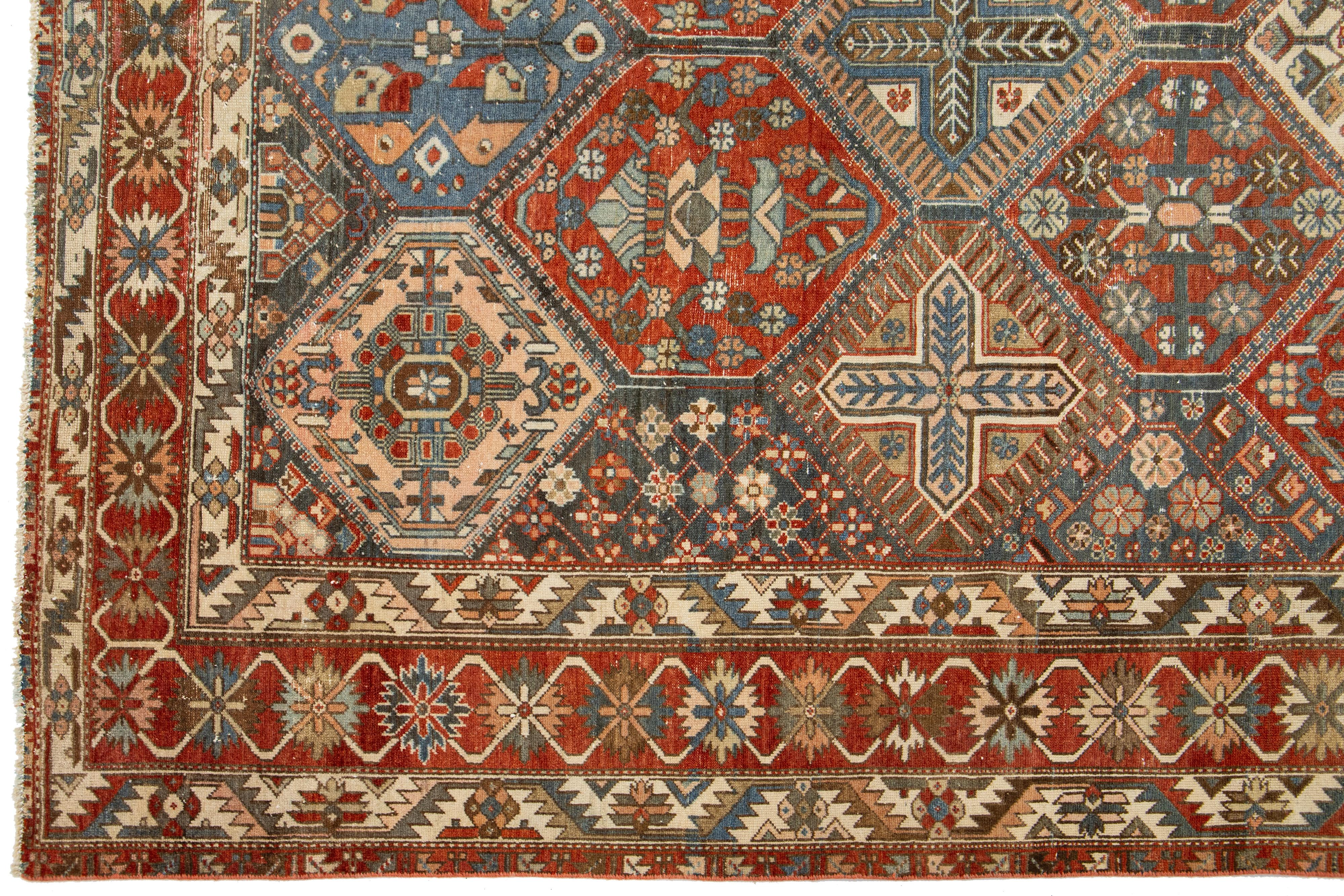Multicolor Designed Persian Bakhtiari Wool Rug Handmade From The 1920s In Good Condition For Sale In Norwalk, CT