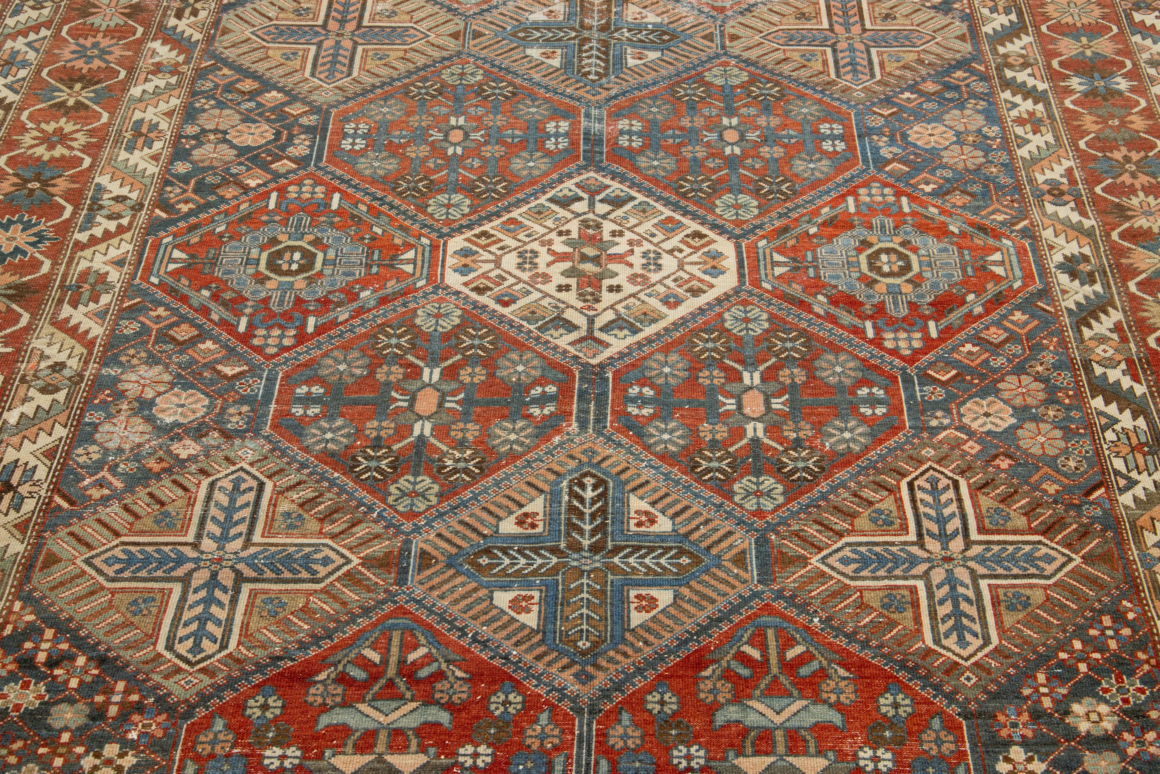 20th Century Multicolor Designed Persian Bakhtiari Wool Rug Handmade From The 1920s For Sale